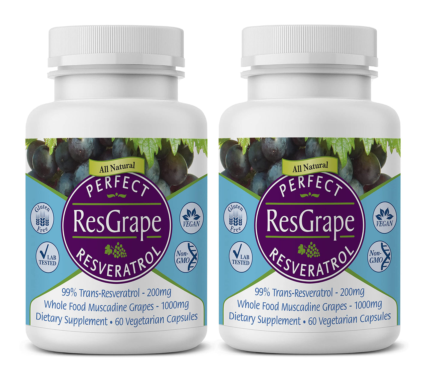 Perfect ResGrape 99% Trans-Resveratrol & Organic Muscadine Grape – Veg Capsules, 60 Capsules