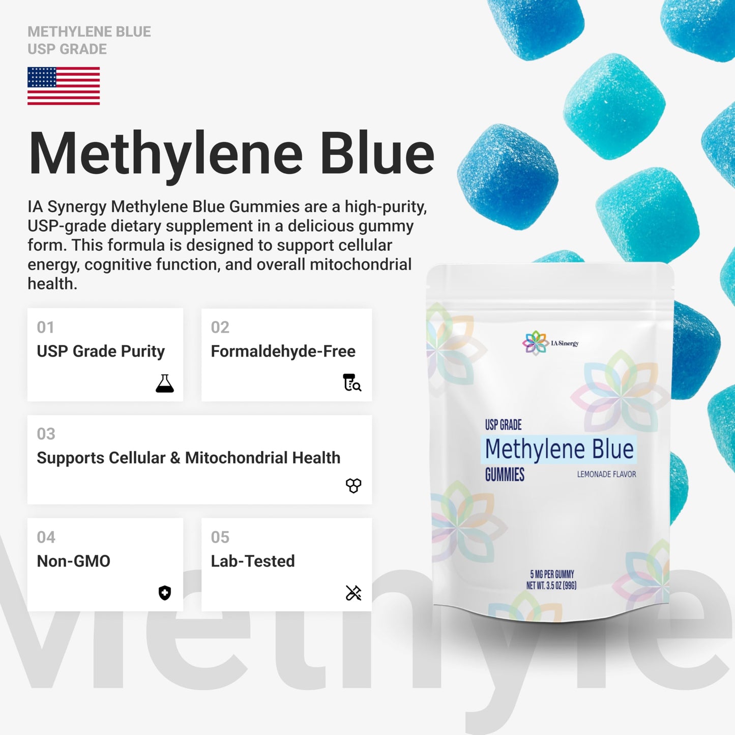 LA Synergy Methylene Blue Gummies 5mg, 30 Count