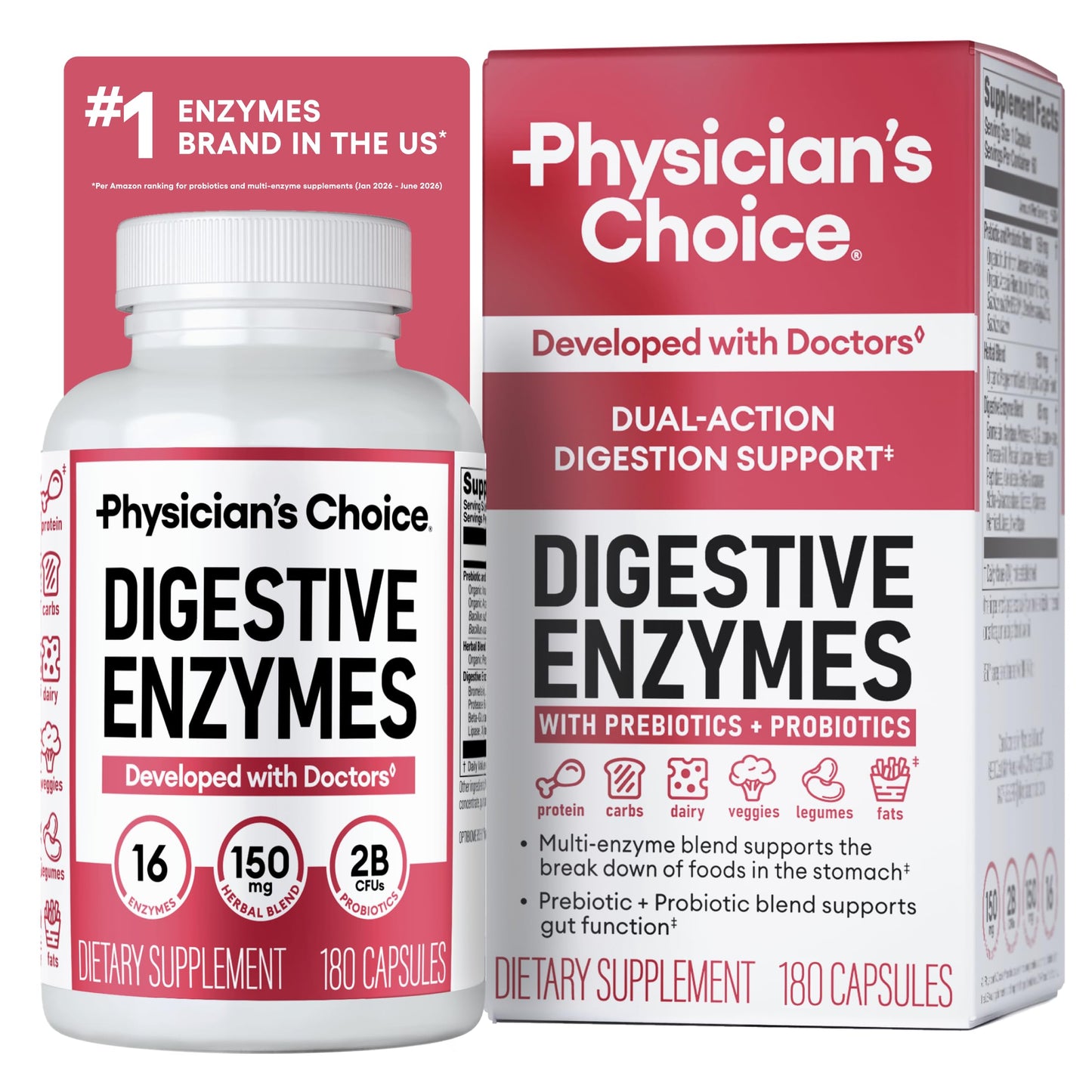 Physician's CHOICE Digestive Enzymes for Bloating & Digestion Capsule, 180 Count