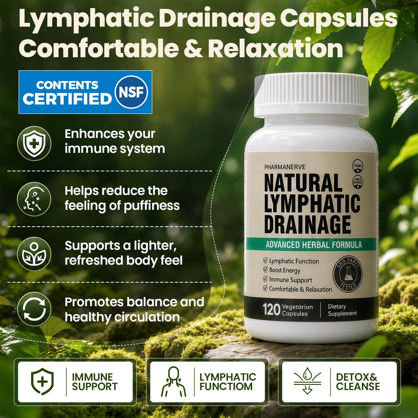 PHARMANERVE Lymphatic Drainage Capsules, 60 Capsules