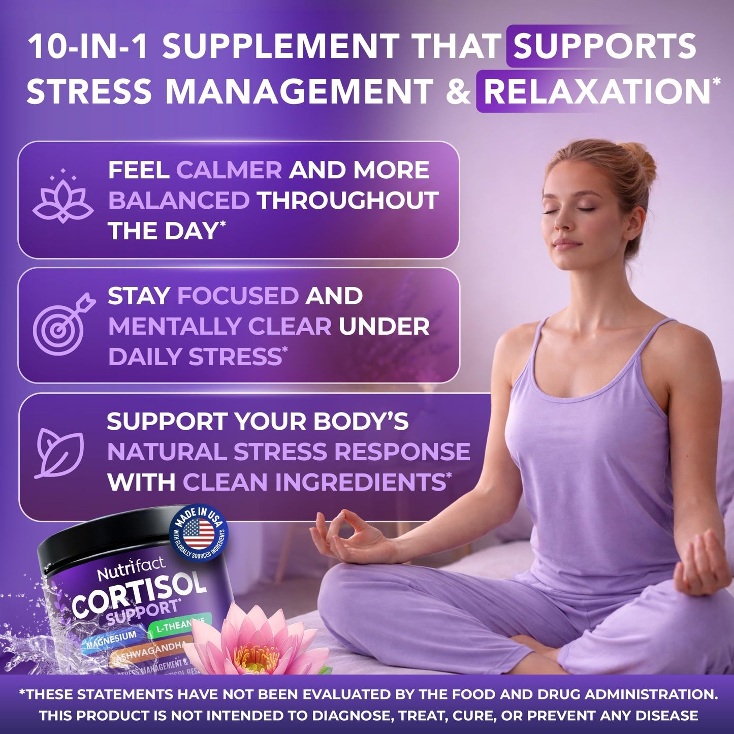 NutriFact Cortisol Supplements for Women & Men – Cortisol Reducer with Ashwagandha, Magnesium, L-Theanine & Vitamin B Complex – Stress Relief, 60 Capsules