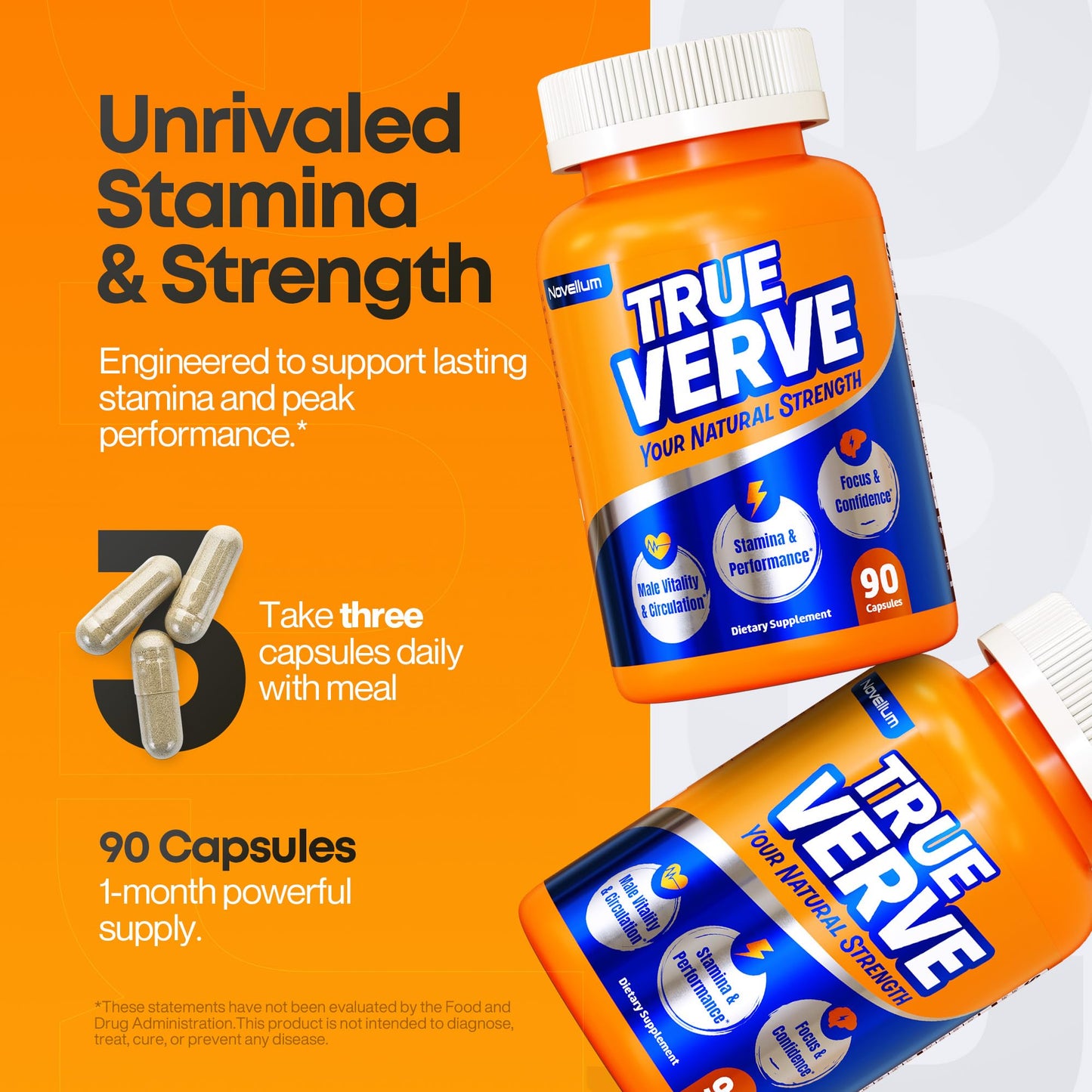 Novellum Max Erect Male Enhancing Fast Acting Performance Pills for Men - Enlargement Supplement Increase Size, Girth, Hardness & Blood Flow - Sustain Drive, Vigor & Stamina - Boost Testosterone 90 Capsules