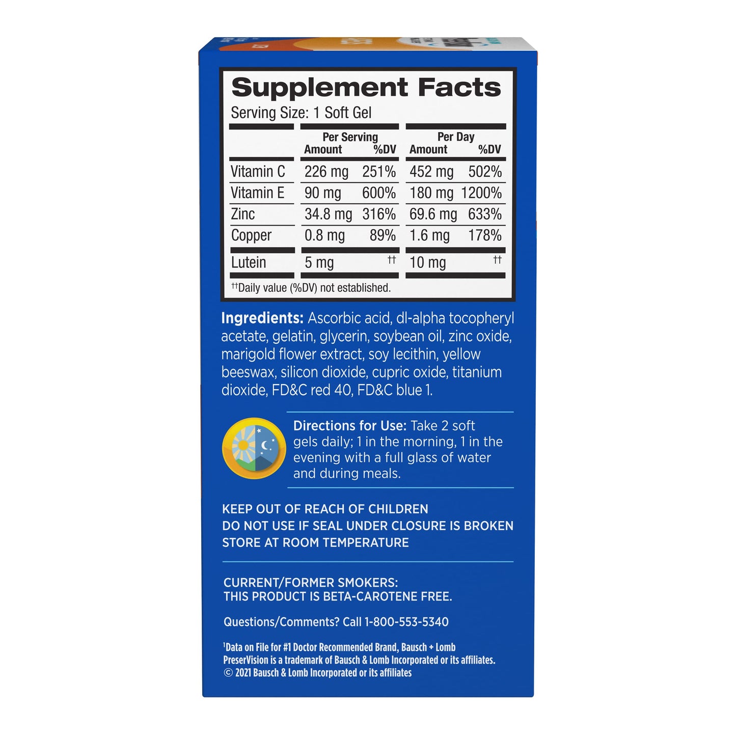 Bausch + Lomb PreserVision AREDS Lutein Eye Vitamin & Mineral Supplement Soft Gels 180