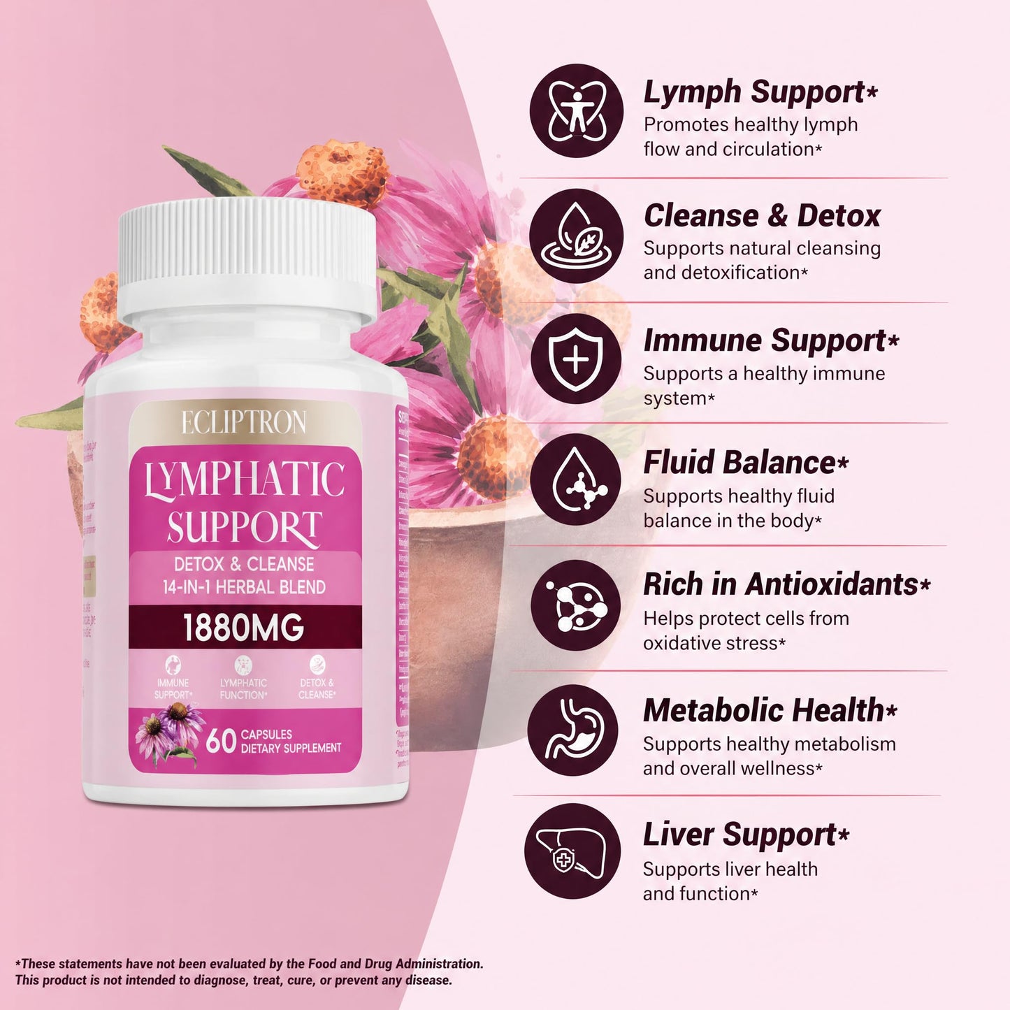 Ecliptron Lymphatic Drainage Supplement Capsule, 60 Count