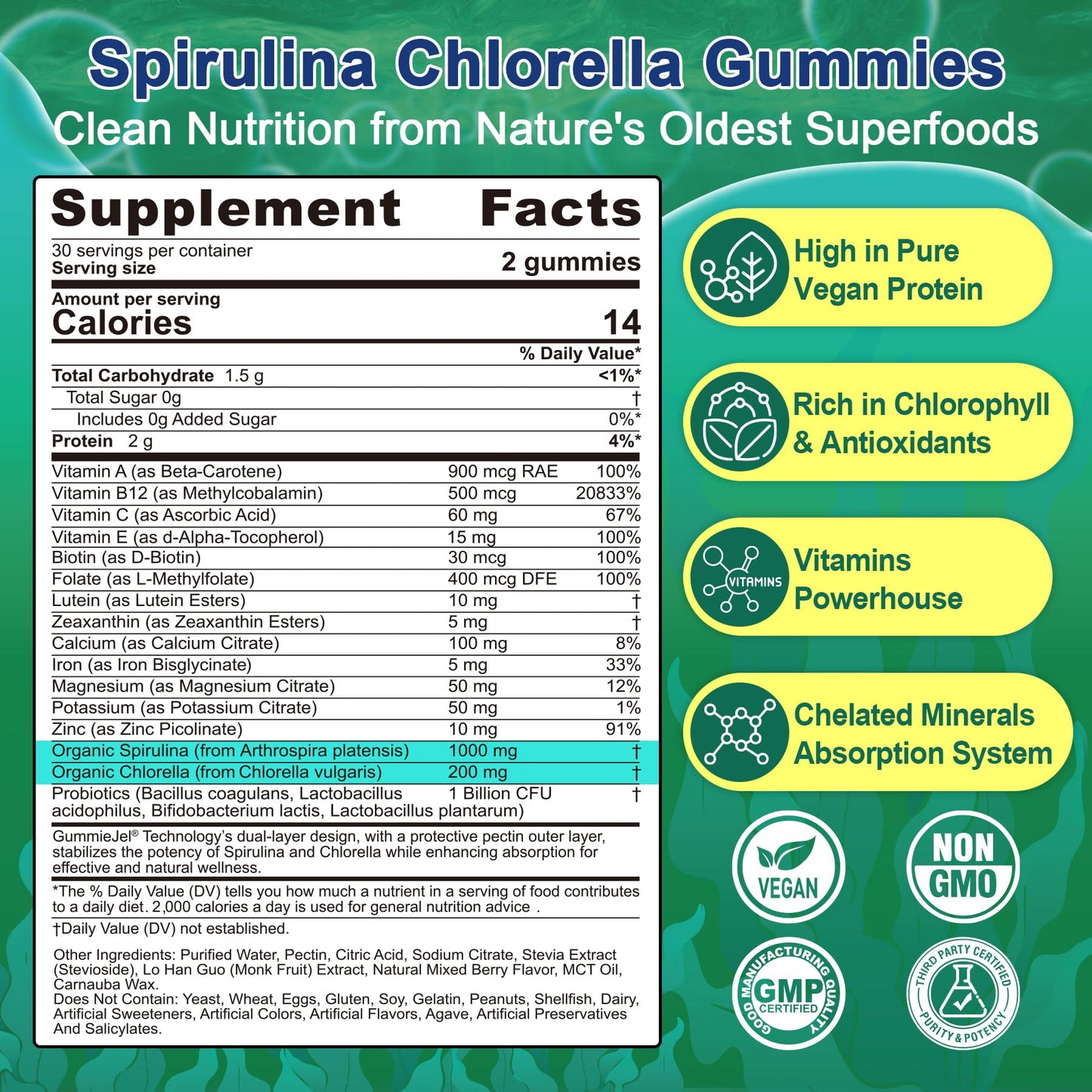 NEVISS Spirulina & Chlorella Gummies Gummy 60 Count