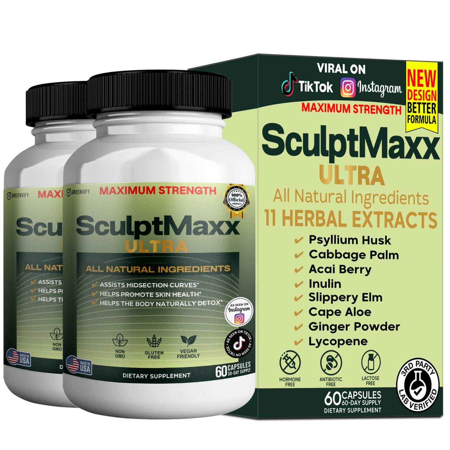 GREENVIFY SculptMaxx Ultra Maximum Strength Natural Dietary Supplement, 60 Capsules