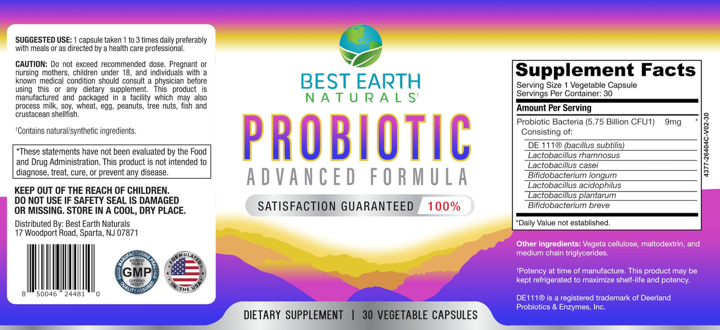 Best Earth Naturals Probiotics Advanced Formula for Women and Men with 5.75 Billion CFU, 30 Capsules