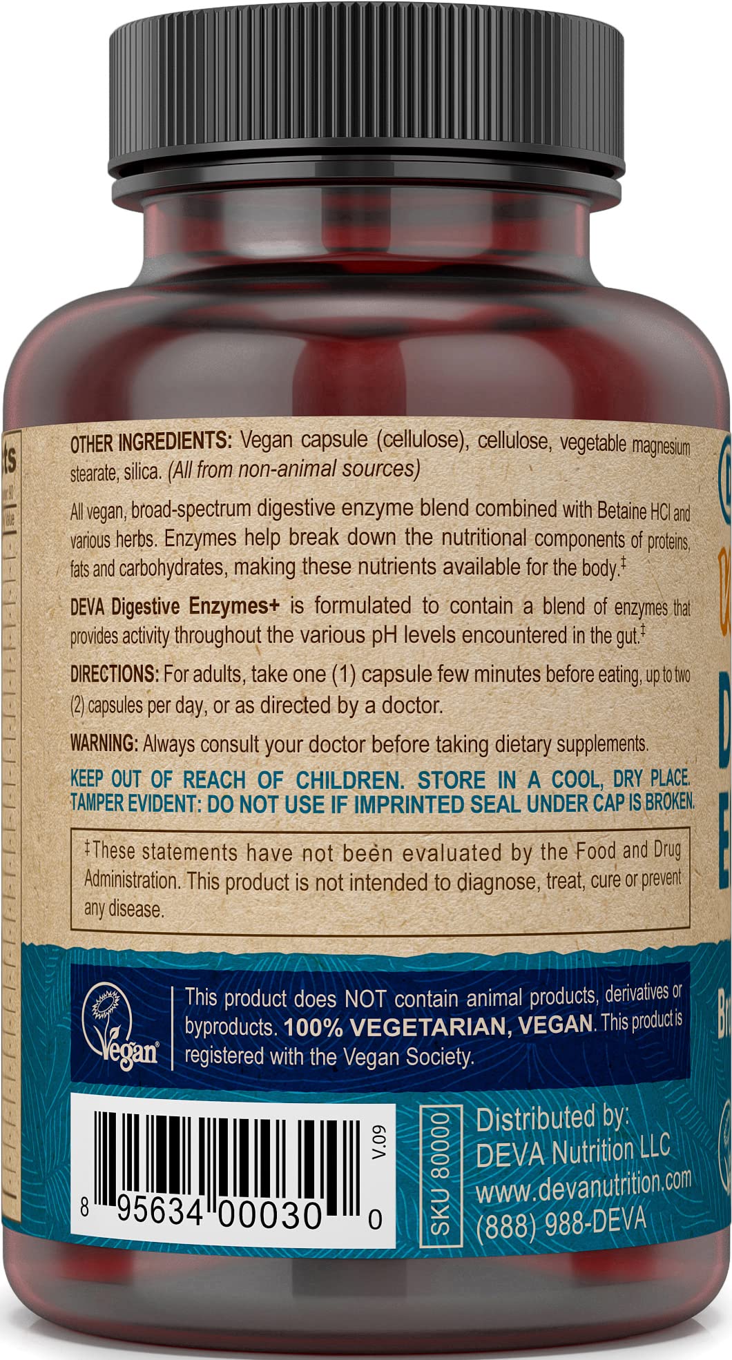 DEVA Digestive Enzymes Plus Capsules, 90 Capsules