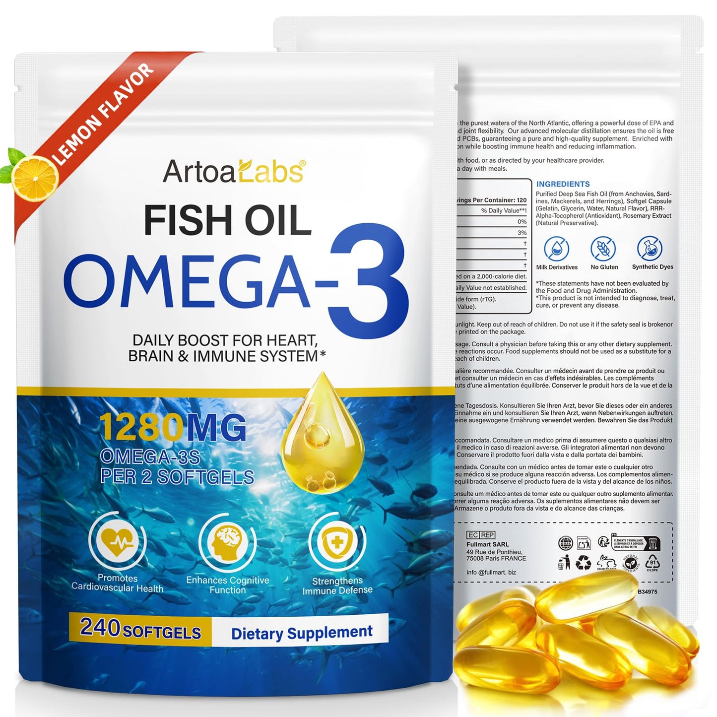 FUKEVY Omega-3 Fish Oil Capsules, 240 Count