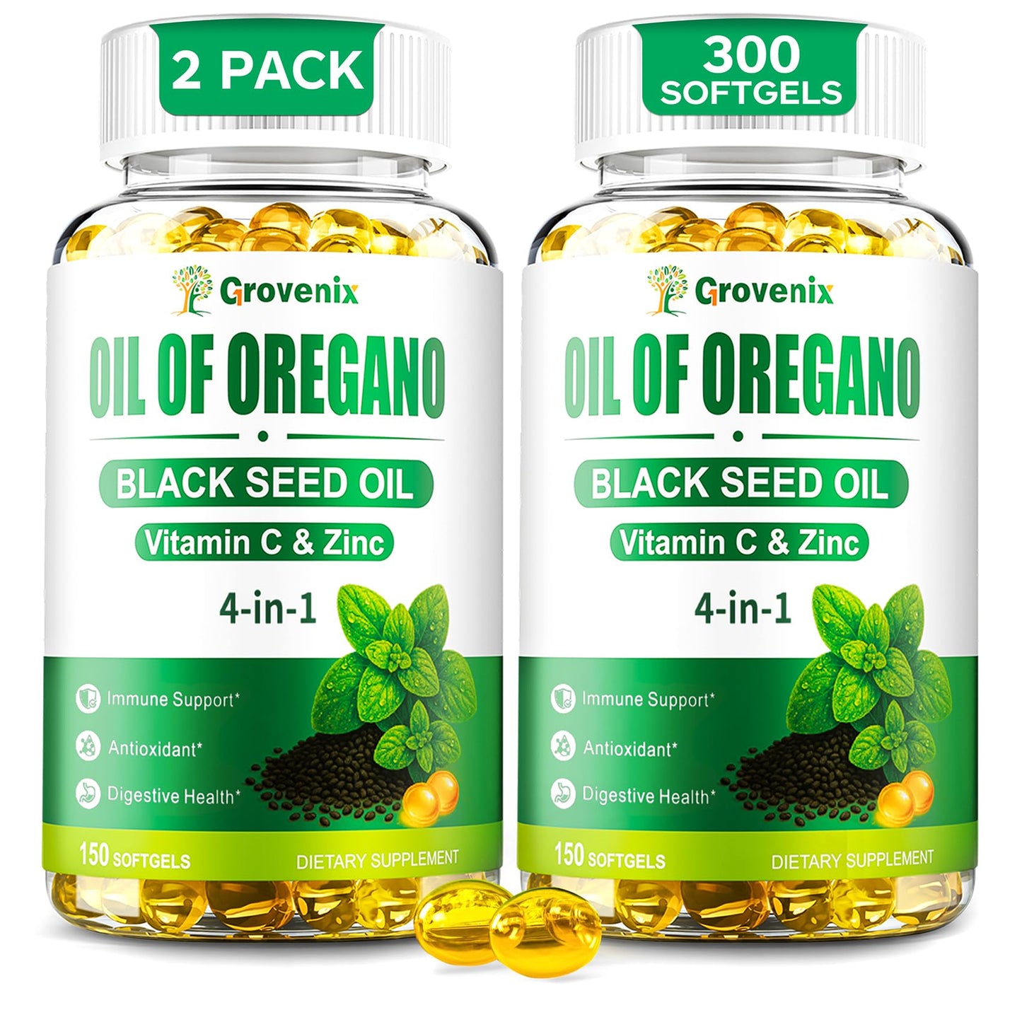 Grovenix Oil of Oregano with Black Seed Oil Softgels, 300 Count