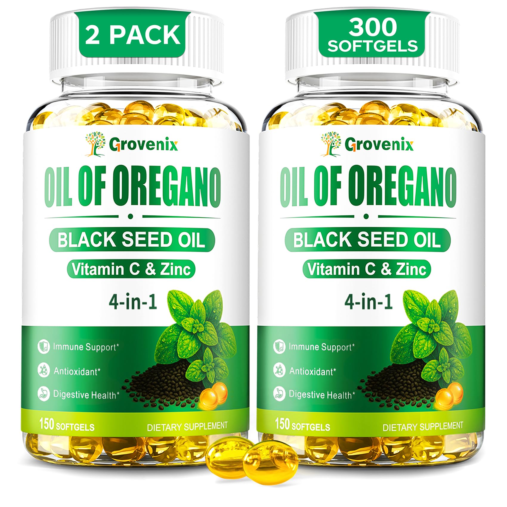 Grovenix Oil of Oregano with Black Seed Oil Softgels, 300 Count