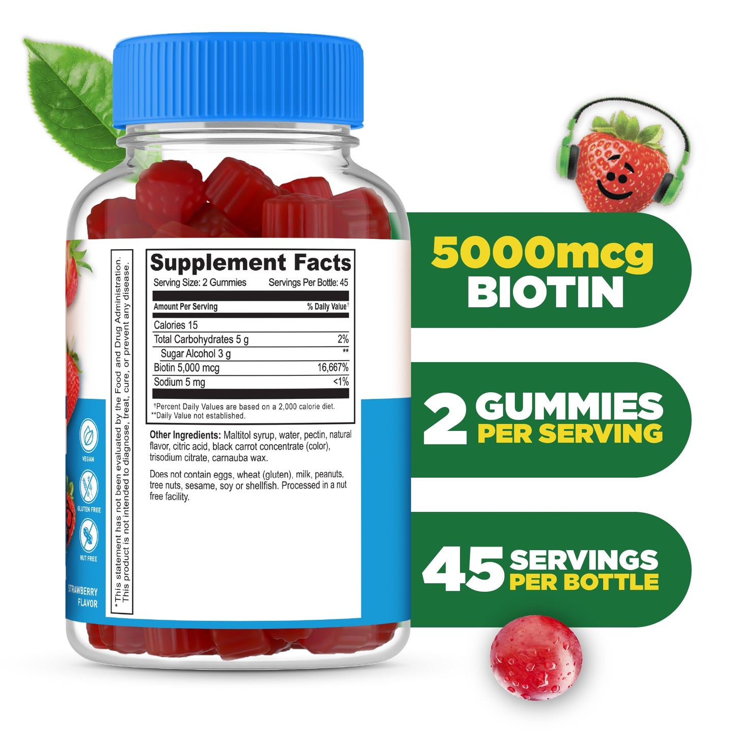 Lifeable Sugar Free Biotin Gummies for Kids, 90 Gummies