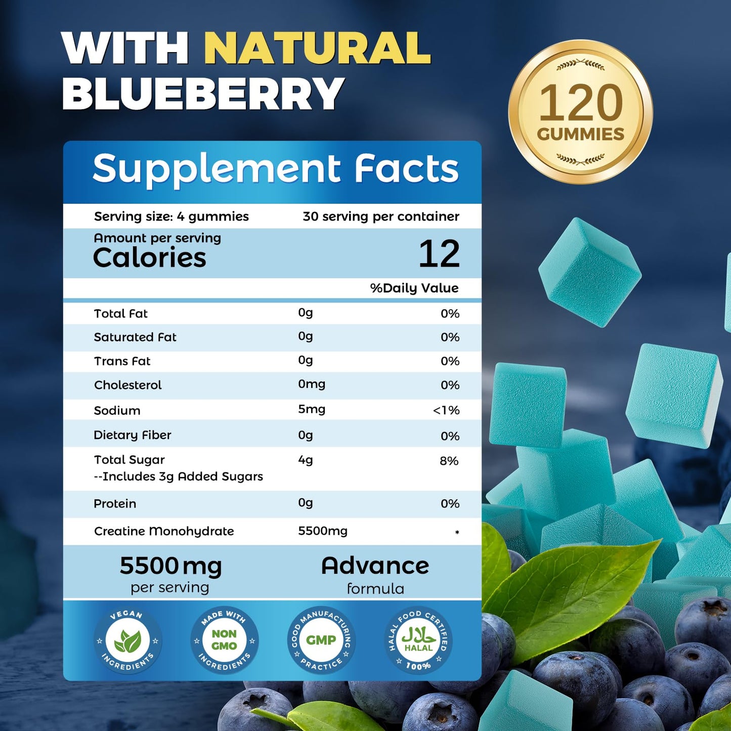 INSPIRELIFE ABC Creatine Monohydrate 5500mg Gummy, 120 Count