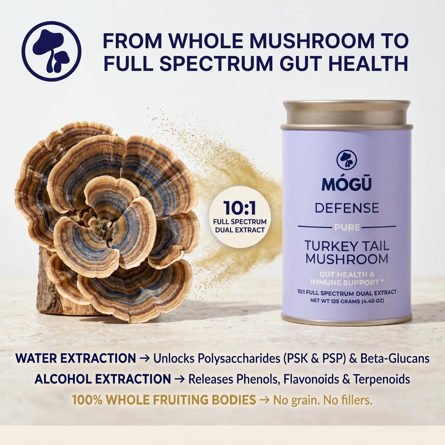 MÓGU MUSHROOMS Defense Organic Turkey Tail Mushroom Powder, 4.4 oz