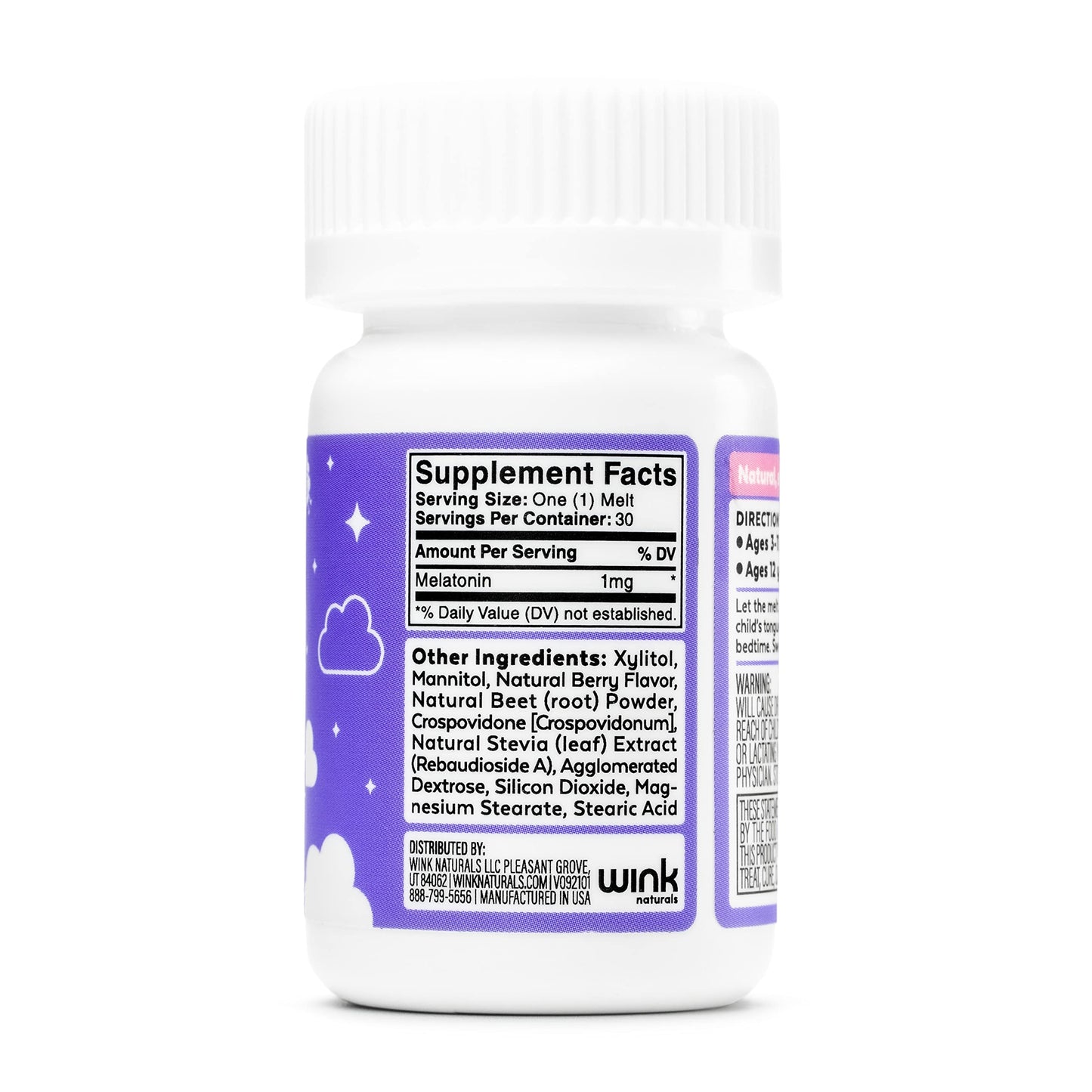 Wink Naturals Kids Melatonin Chewable Melts Sleep Aid Chews with Melatonin 1mg, 30 Melts