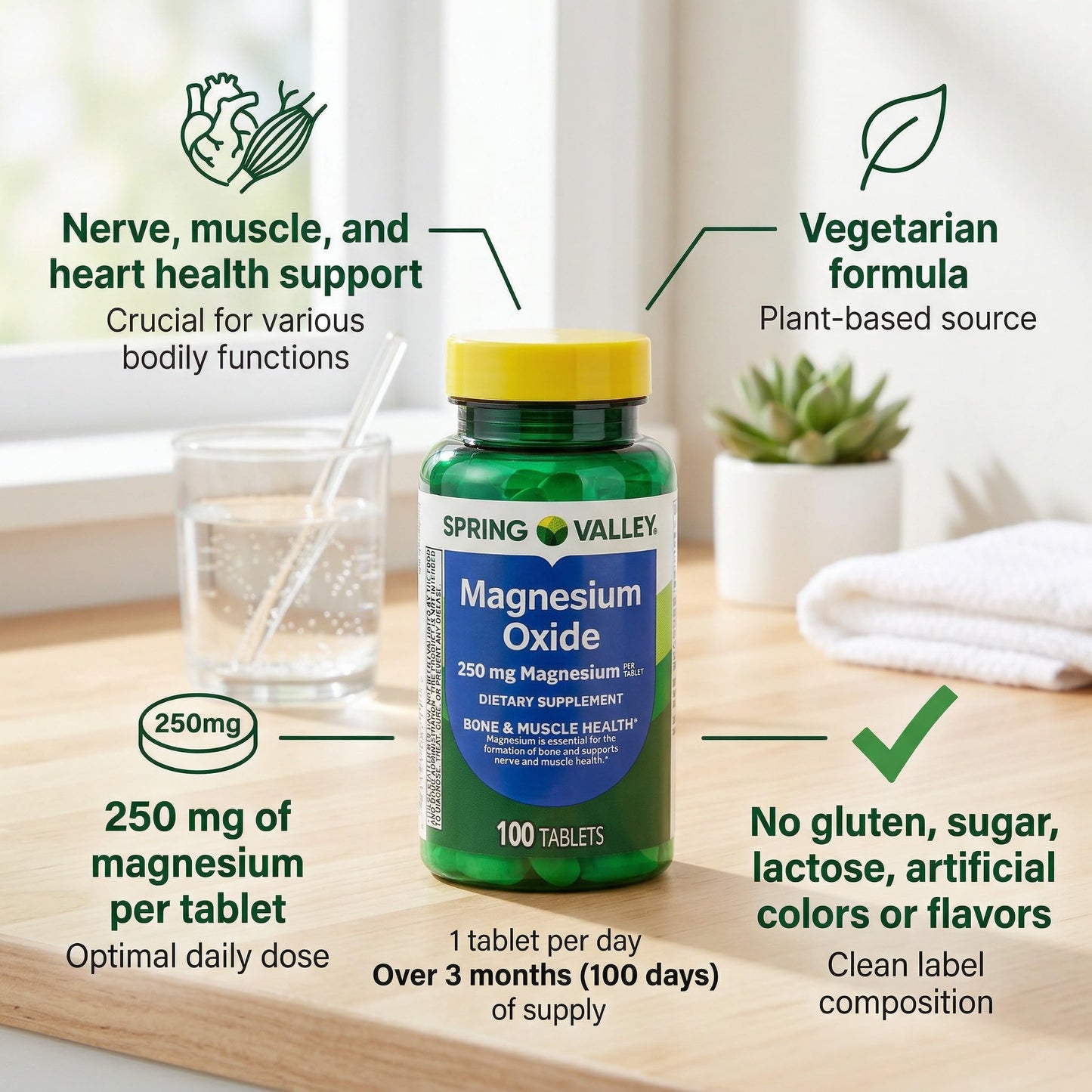 Unique Bundle Store Magnesium 250mg Tablets, 100 Count