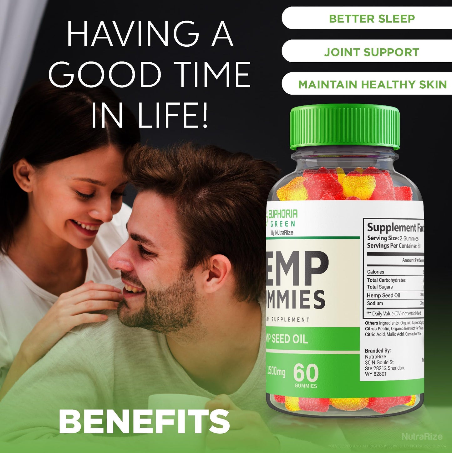 NutraRize Euphoria Green Hemp Gummies, 180 Gummies