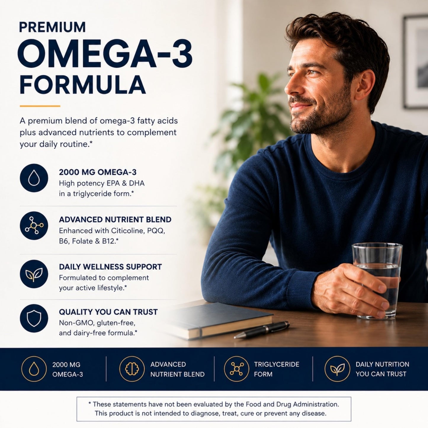 STORM VITALS Omega-3 Focus 2000mg with Nootropic Formula – Citicoline, DHA, EPA, B12, PQQ, Folate & P5P – Triglyceride Form Omega 3 Softgels 60