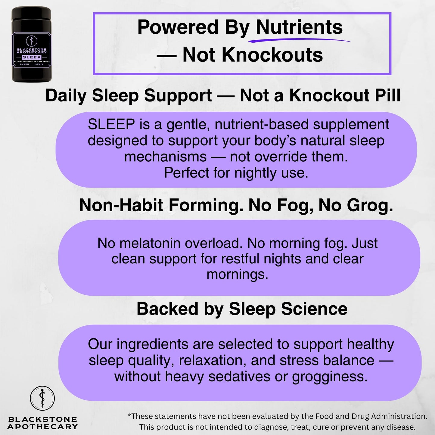 Blackstone Apothecary Sleep Supplement with Magnesium Glycinate, L-Theanine, GABA, Active B6 (P5P), Zinc Glycinate Capsules 60