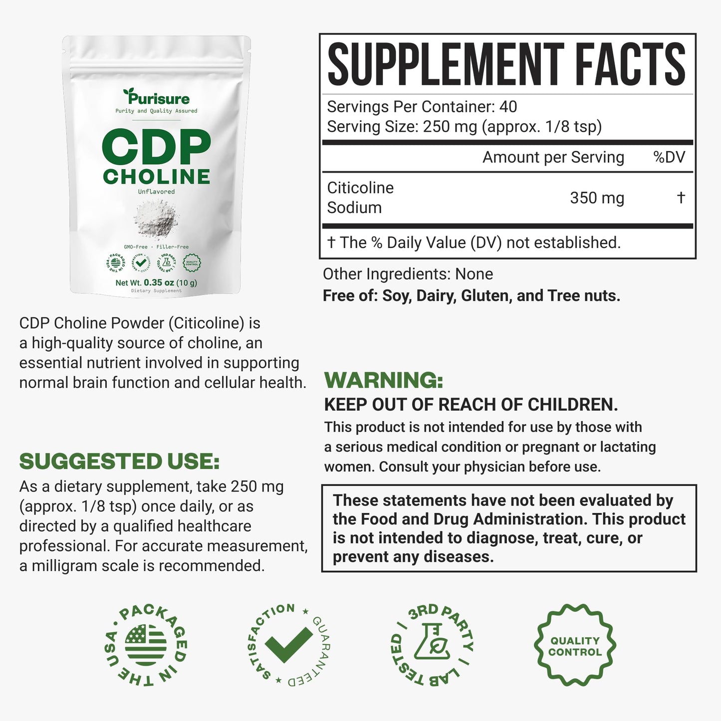 Purisure CDP Choline Powder 0.35 Ounce