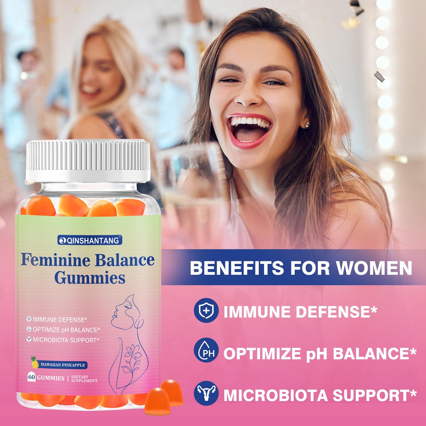 QIN SHAN TANG Feminine Balance Gummies for Women pH Probiotic, 60 Count