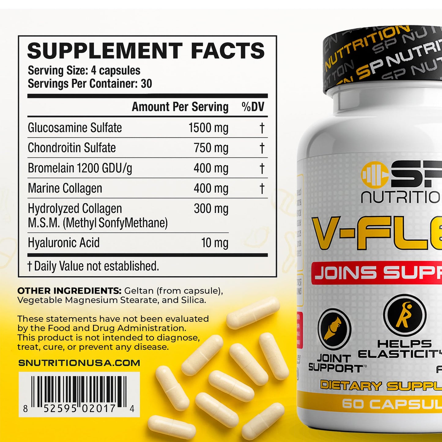 S Nutrition V-Flex Advanced Joint Support Supplement with Glucosamine, Chondroitin, MSM, Collagen & Hyaluronic Acid Supports Mobility & Flexibility, 90 Capsules