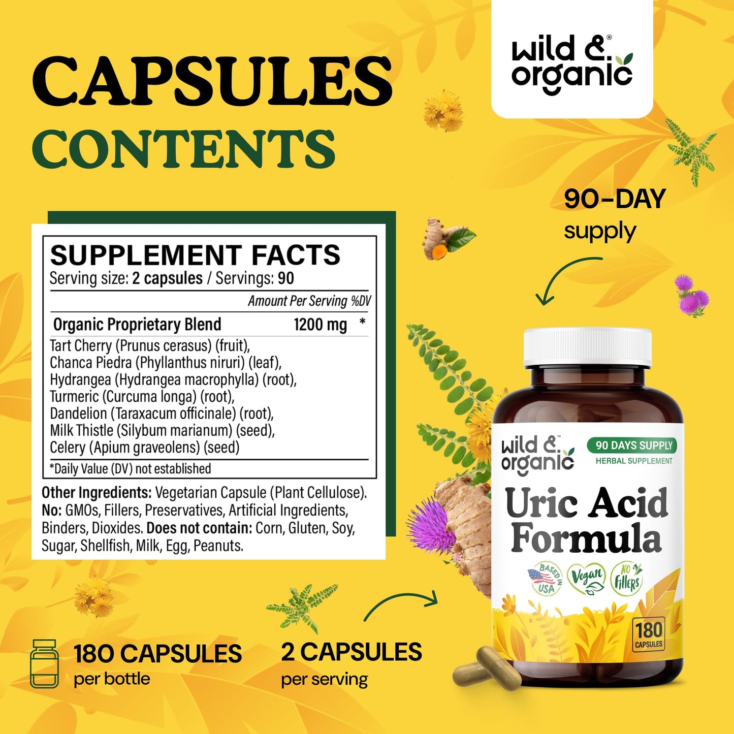 Wild & Organic Uric Acid Formula Capsules 180 Count