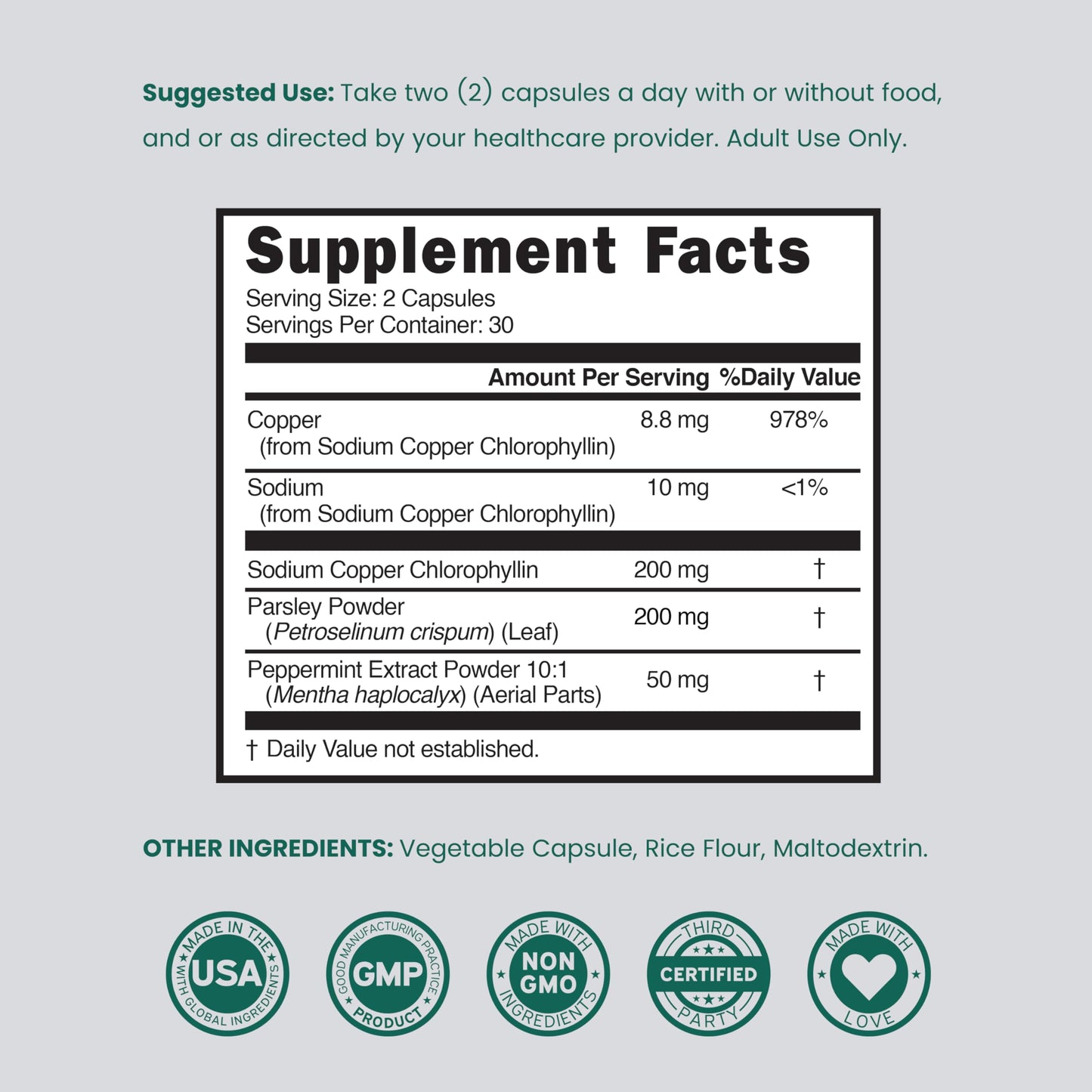 DORADO NUTRITION Body Odor Supplement Chlorophyll Capsules, 60 Count