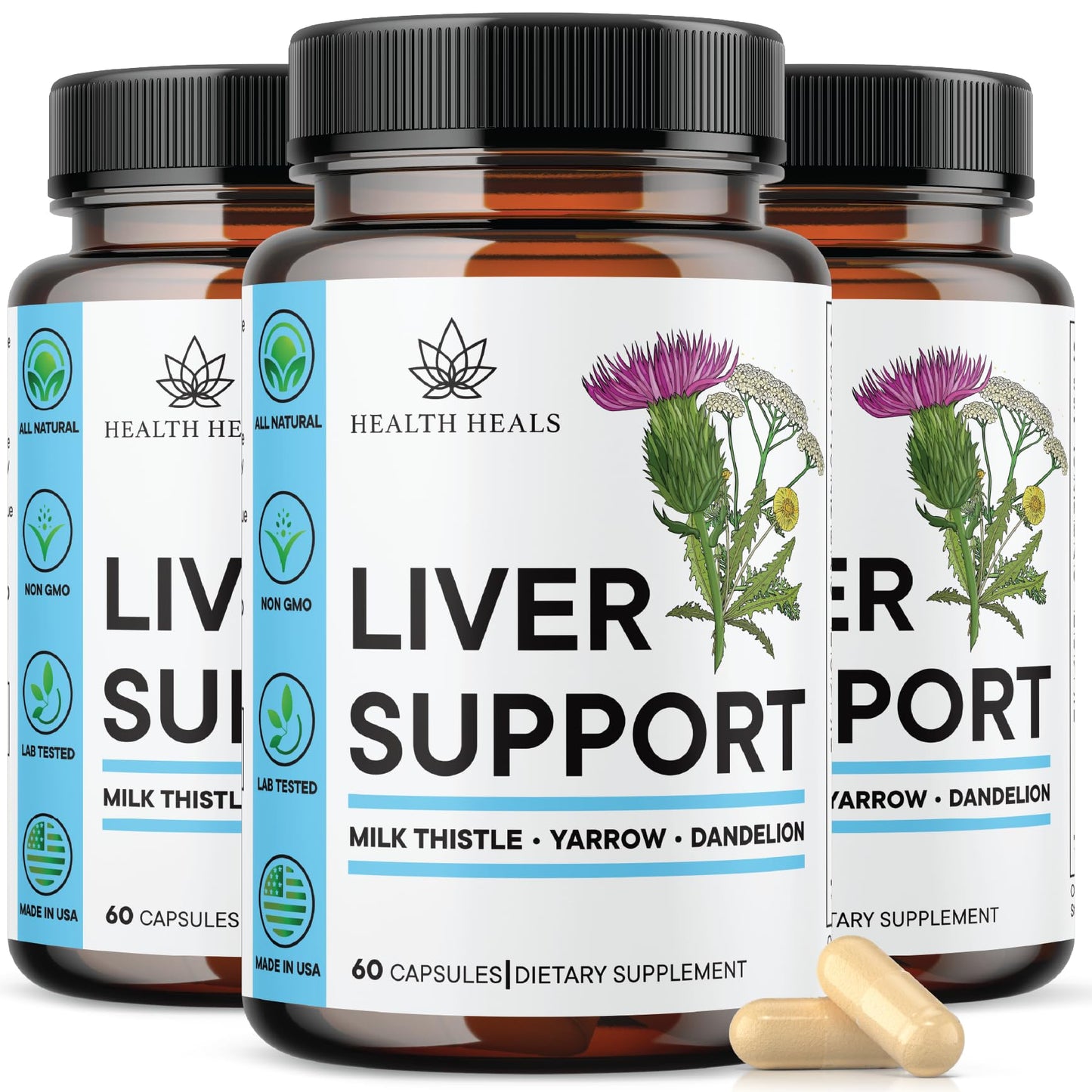 Health Heals Liver Cleanse & Repair Formula - Herbal Liver Support Supplement with Milk Thistle Dandelion Root Turmeric, Artichoke Extract - 180 Capsules