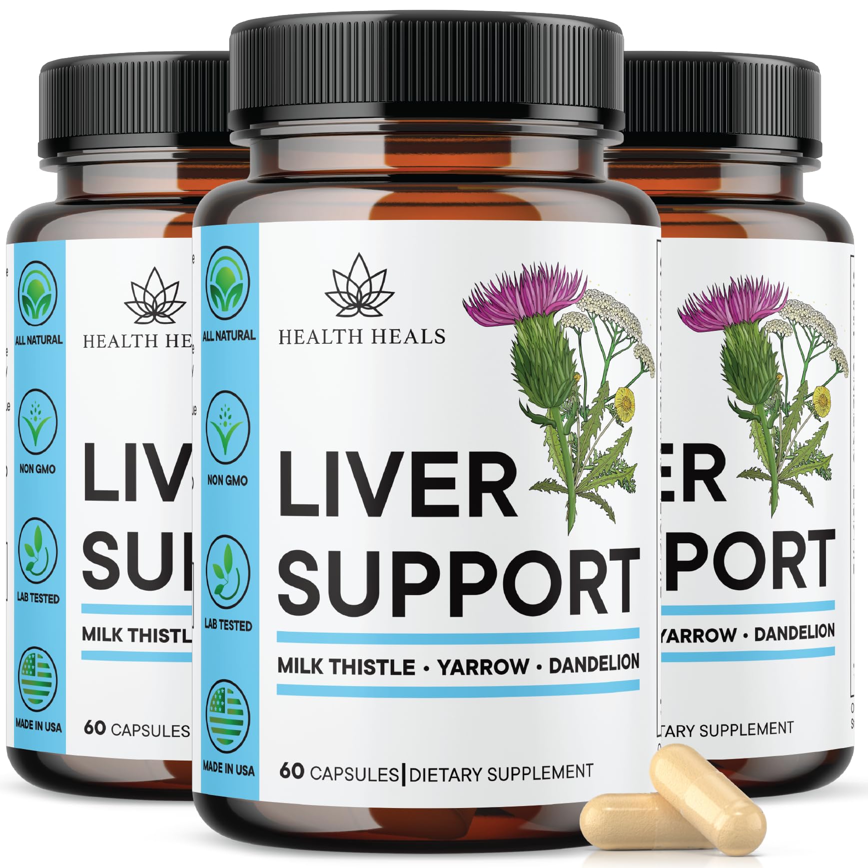 Health Heals Liver Cleanse & Repair Formula - Herbal Liver Support Supplement with Milk Thistle Dandelion Root Turmeric, Artichoke Extract - 180 Capsules