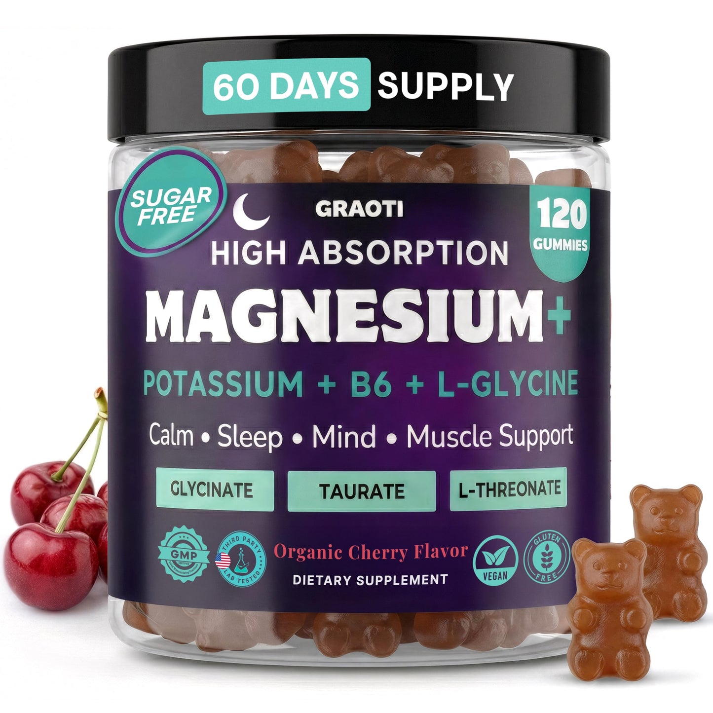 GRAOTI Magnesium Gummies 1000 mg/Serv with B6, 120 Gummies