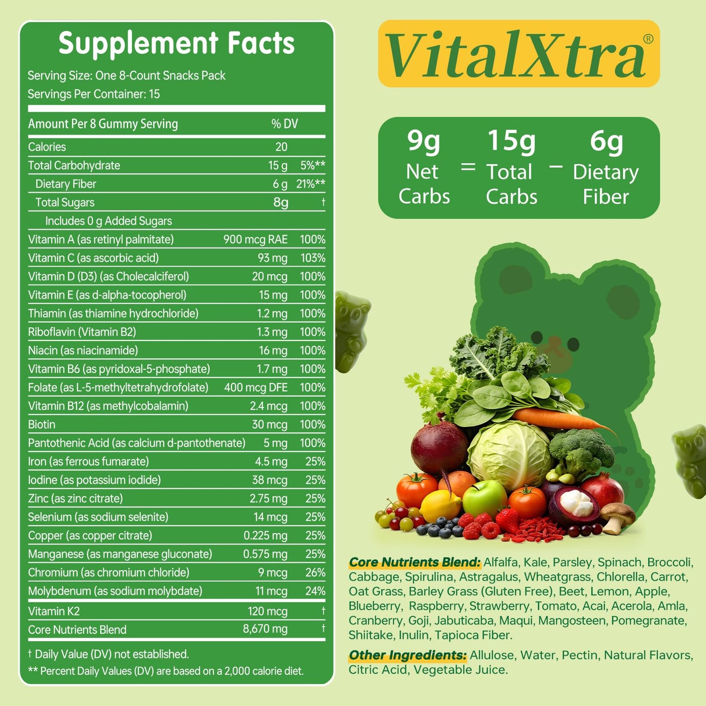 VitalXtra Greens Gummies 120 Count