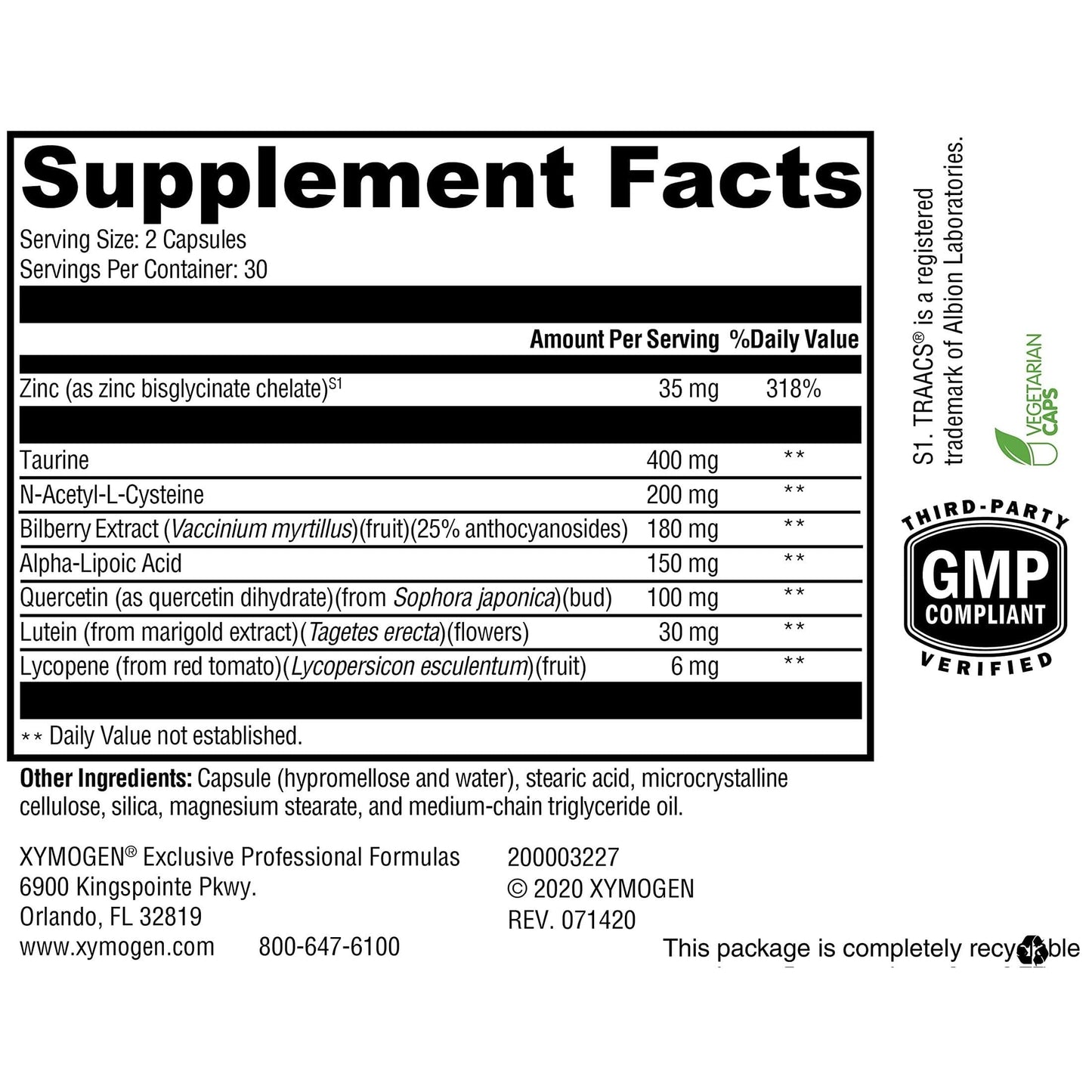 XYMOGEN I-Sight Eye Health & Vision Support Antioxidant Nutrient Formula Aids Macula, Retina & Lens Health 60 Capsules