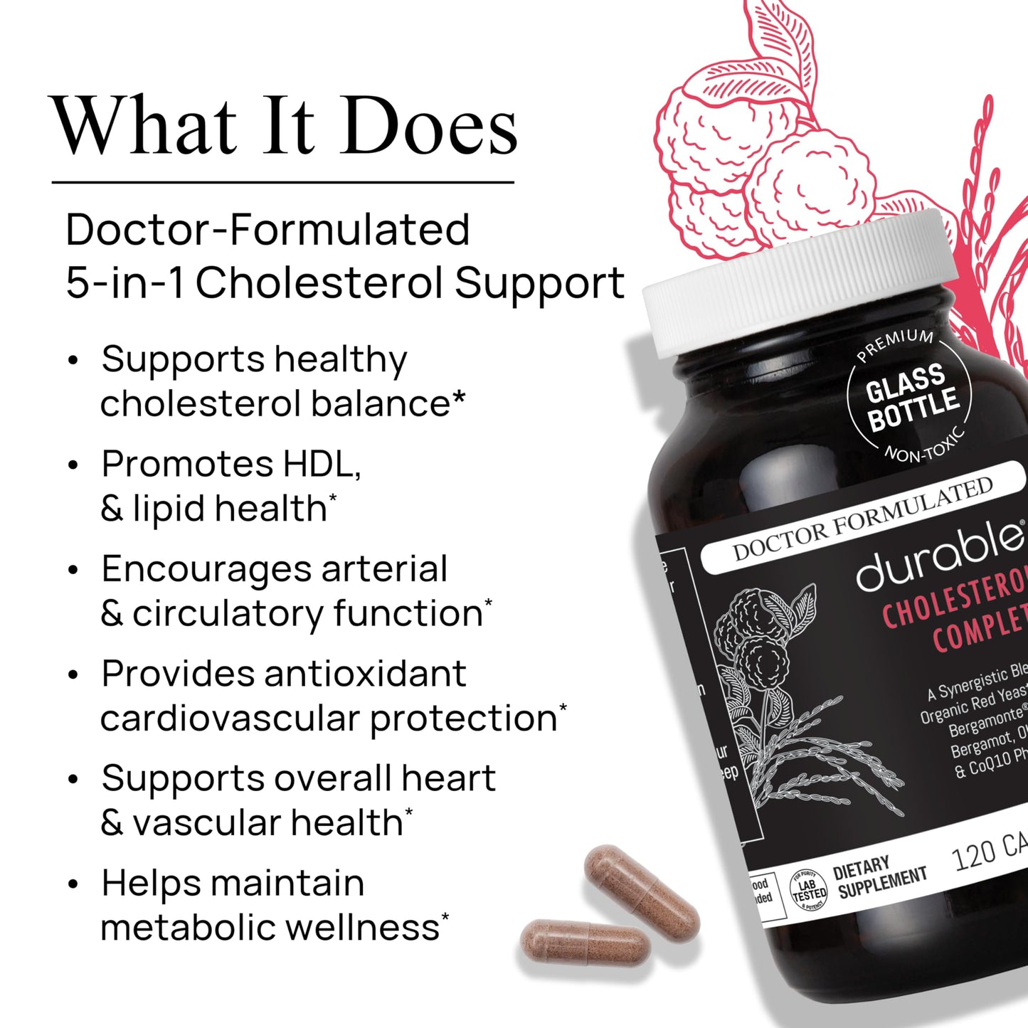 Durable Cholesterol Complete 1,600 mg Red Yeast Rice Formula, 120 Capsules