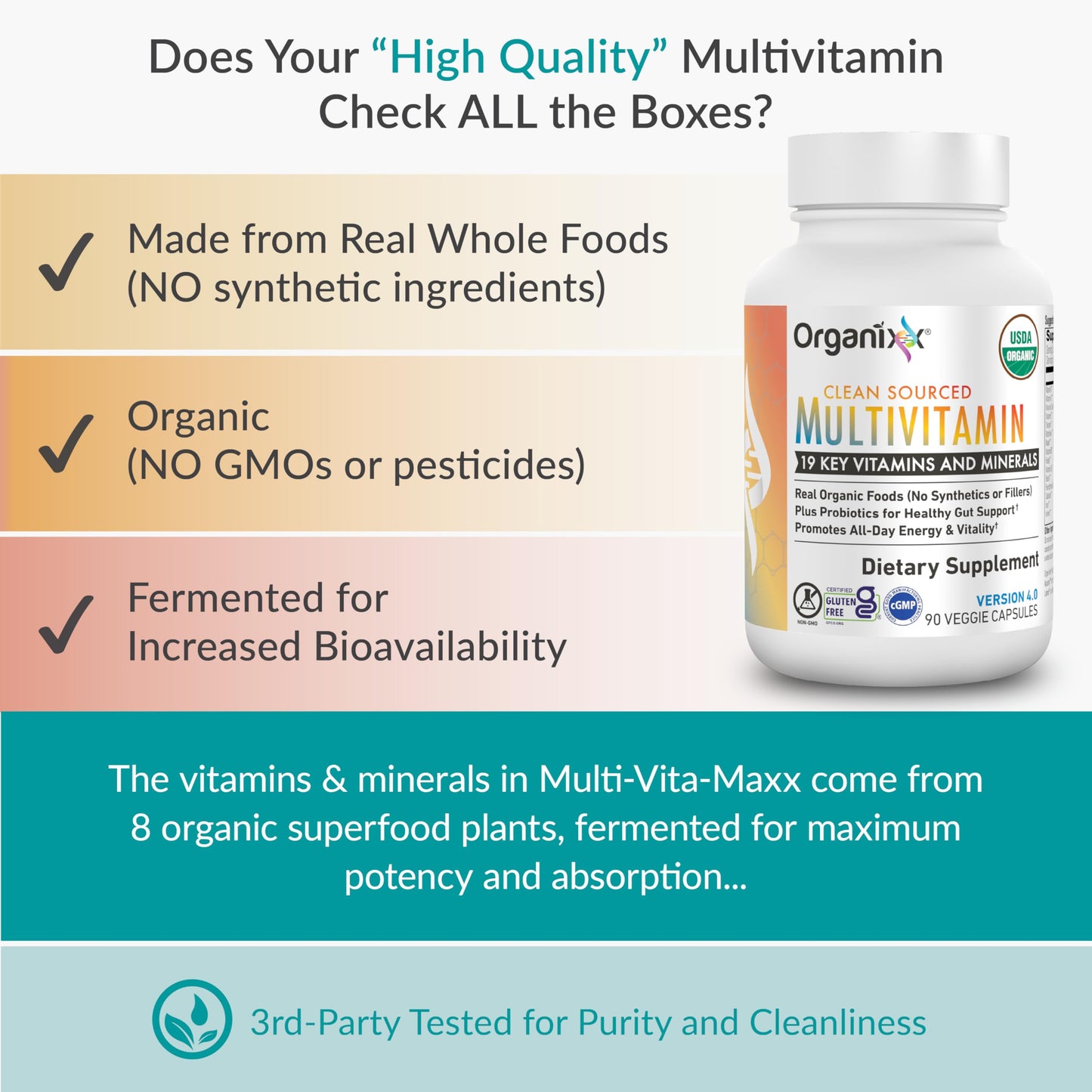 Organixx Clean Sourced Multivitamin for Women & Men Capsules, 90 Capsules
