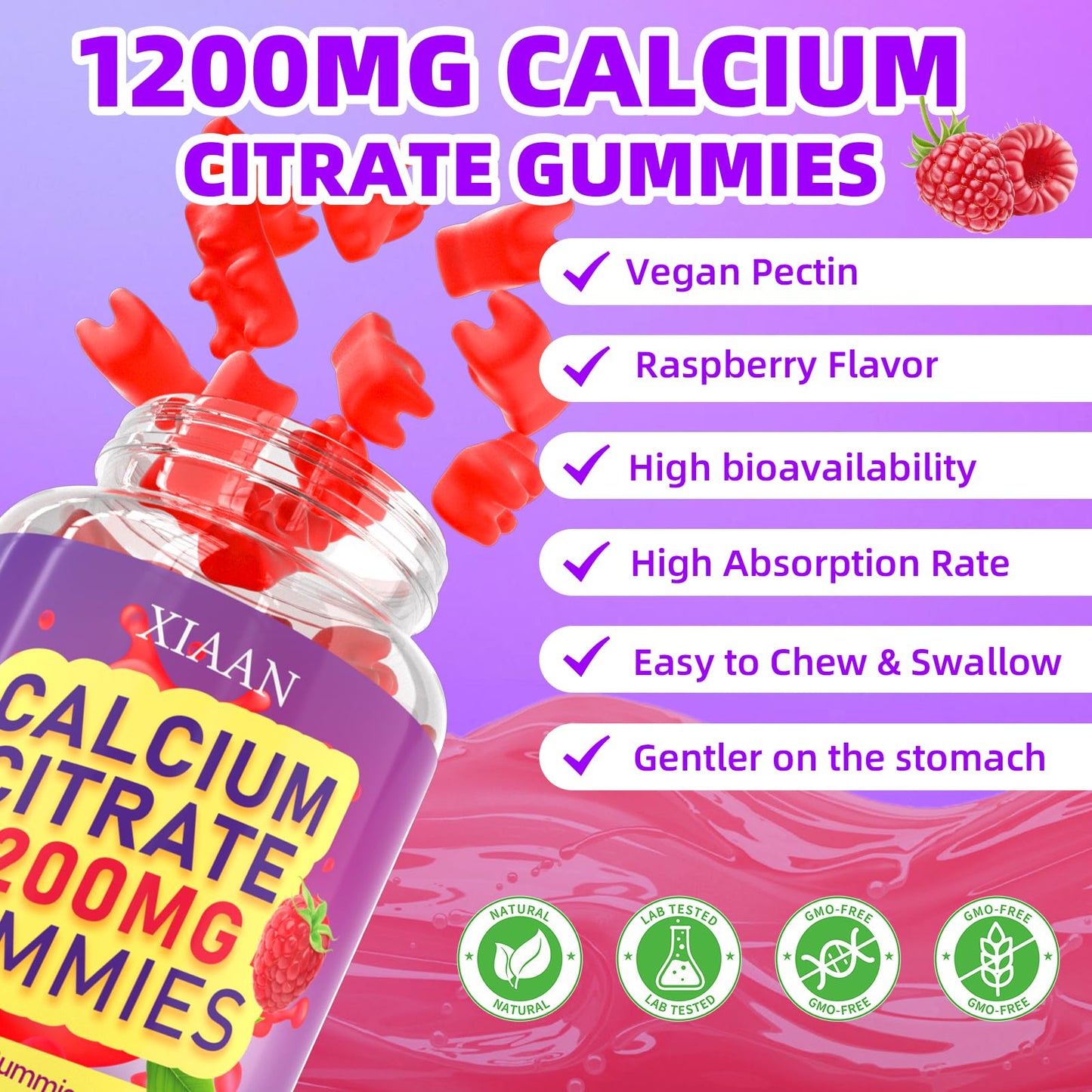 XIAAN Calcium Citrate Gummies 1200mg Gummy 120 Count