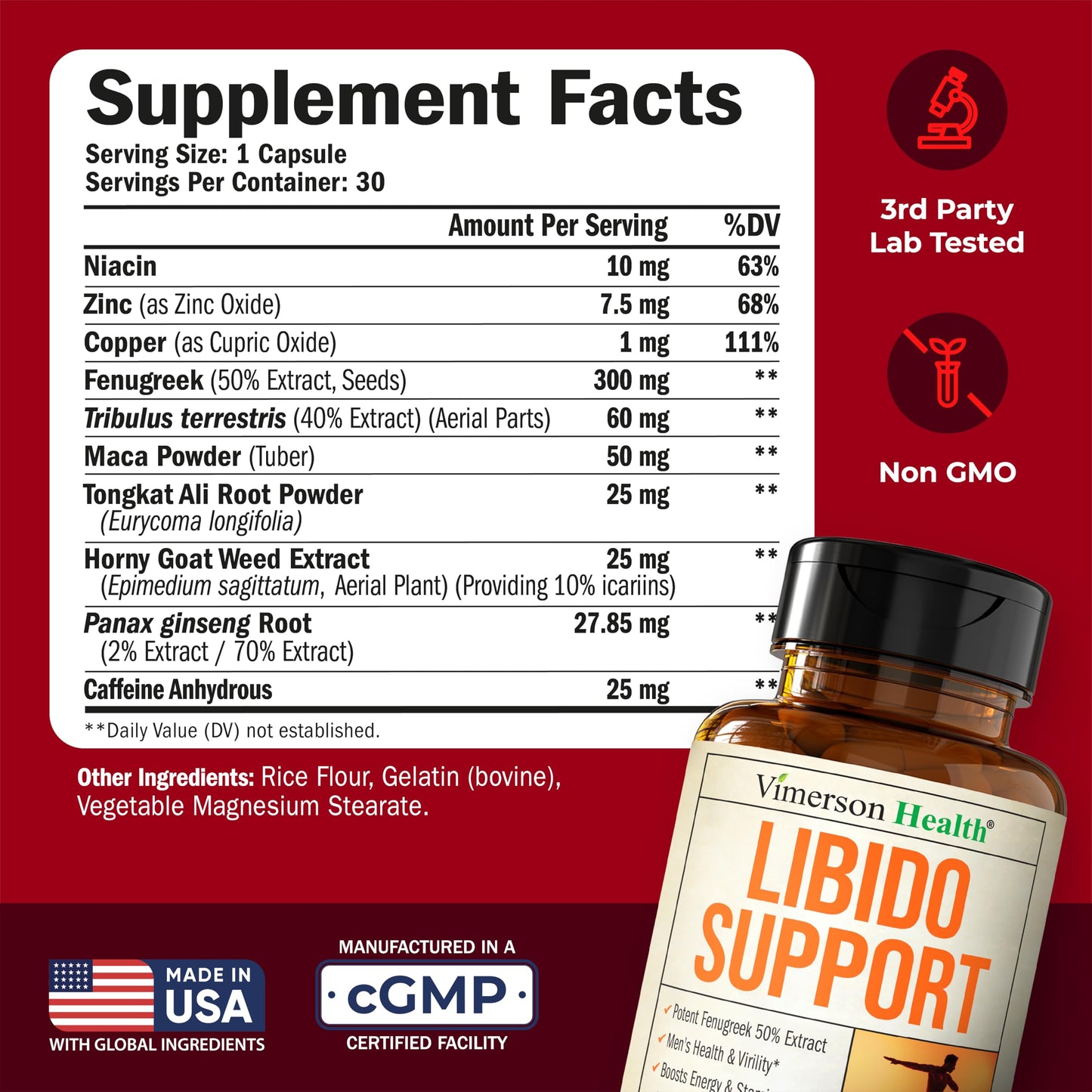Vimerson Health Fenugreek Supplement for Libido Support Capsule 30 Count