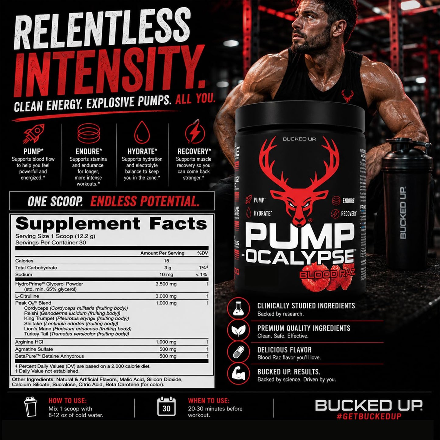 Bucked Up Pump-ocalypse Blood Raz Powder 13.8 oz