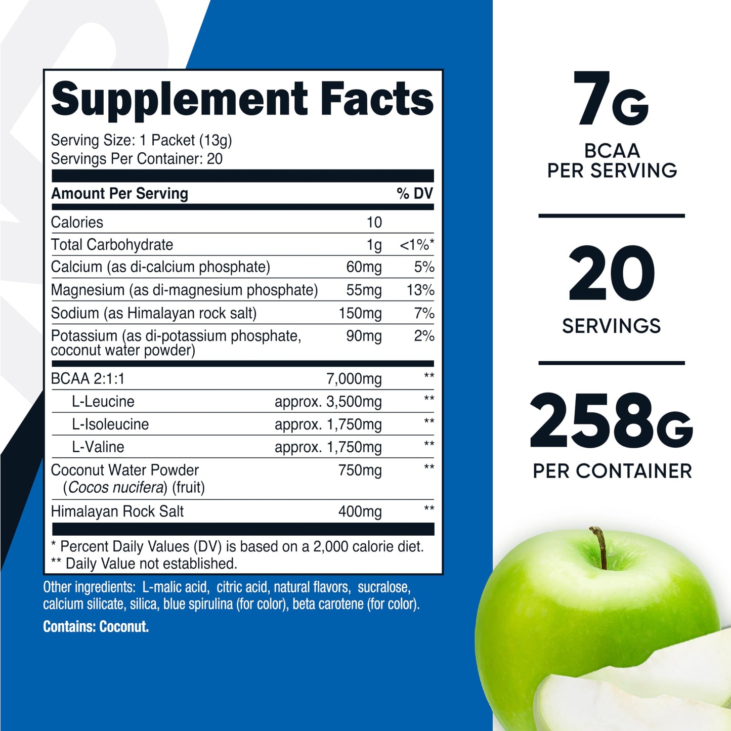 Nutricost BCAA+ Hydration Green Apple Flavored Powder - 18 Count
