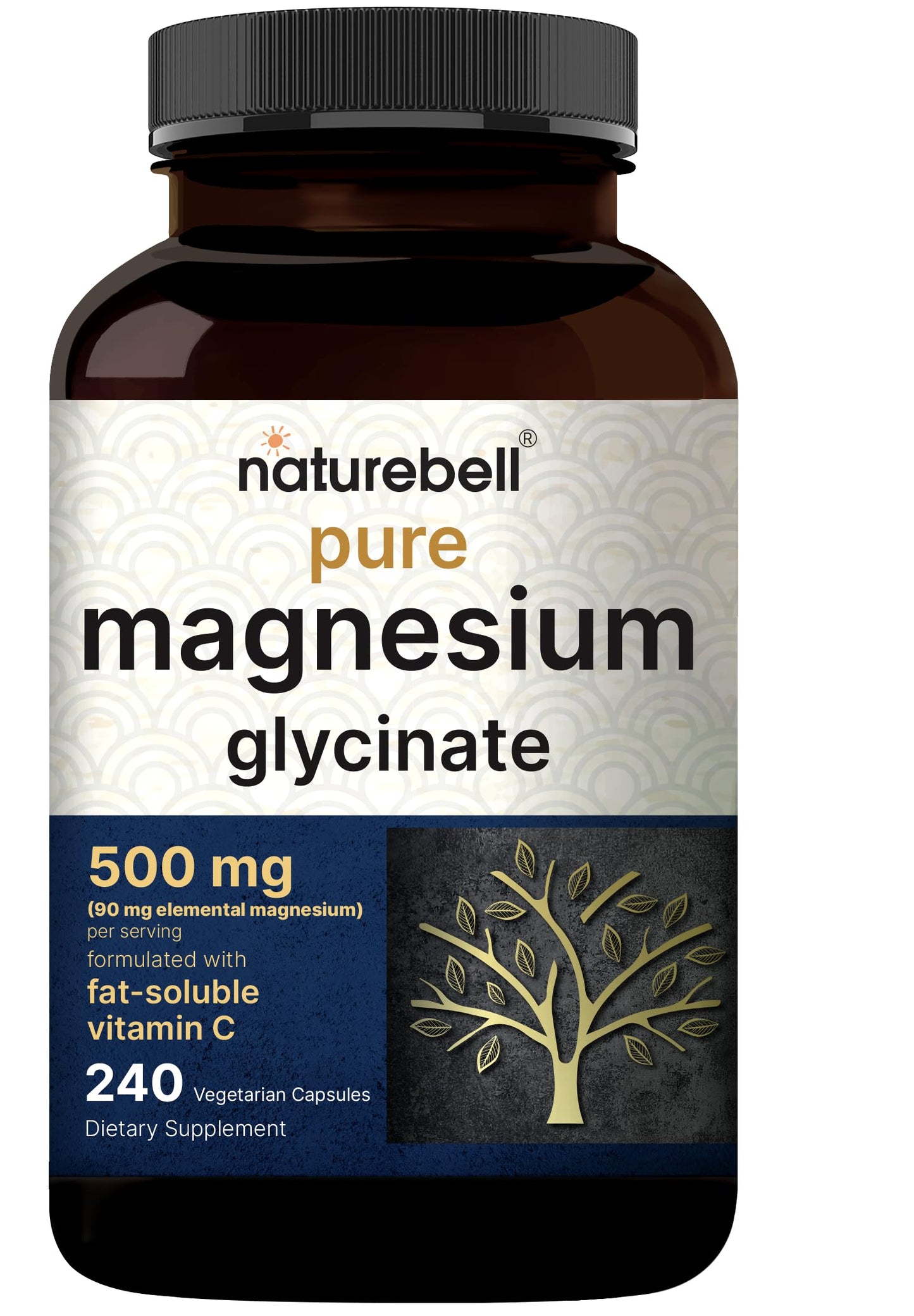 NatureBell Magnesium Glycinate 500mg Capsules, 240 Count