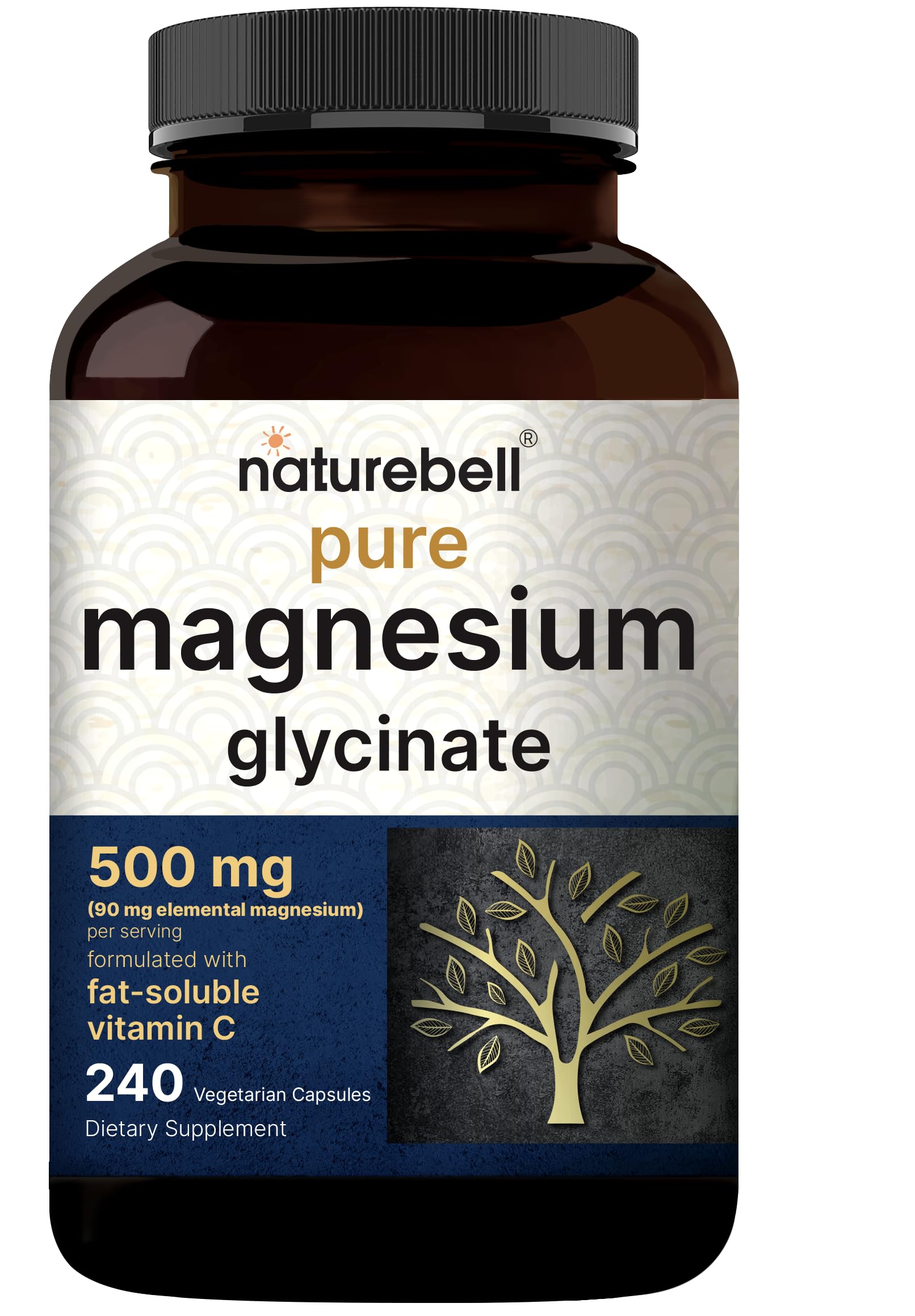 NatureBell Magnesium Glycinate 500mg Capsules, 240 Count