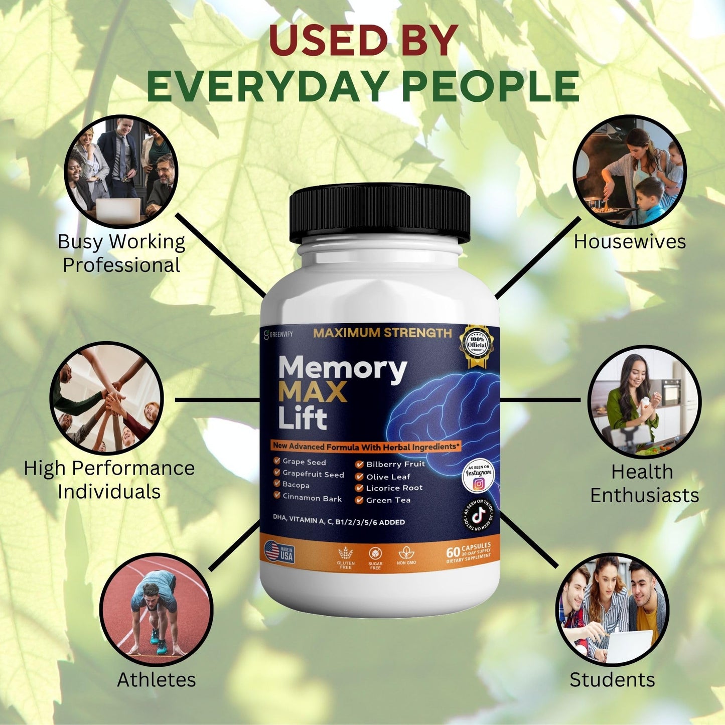 GREENVIFY Memory MAX Lift Brain Support Supplement 60 Capsules