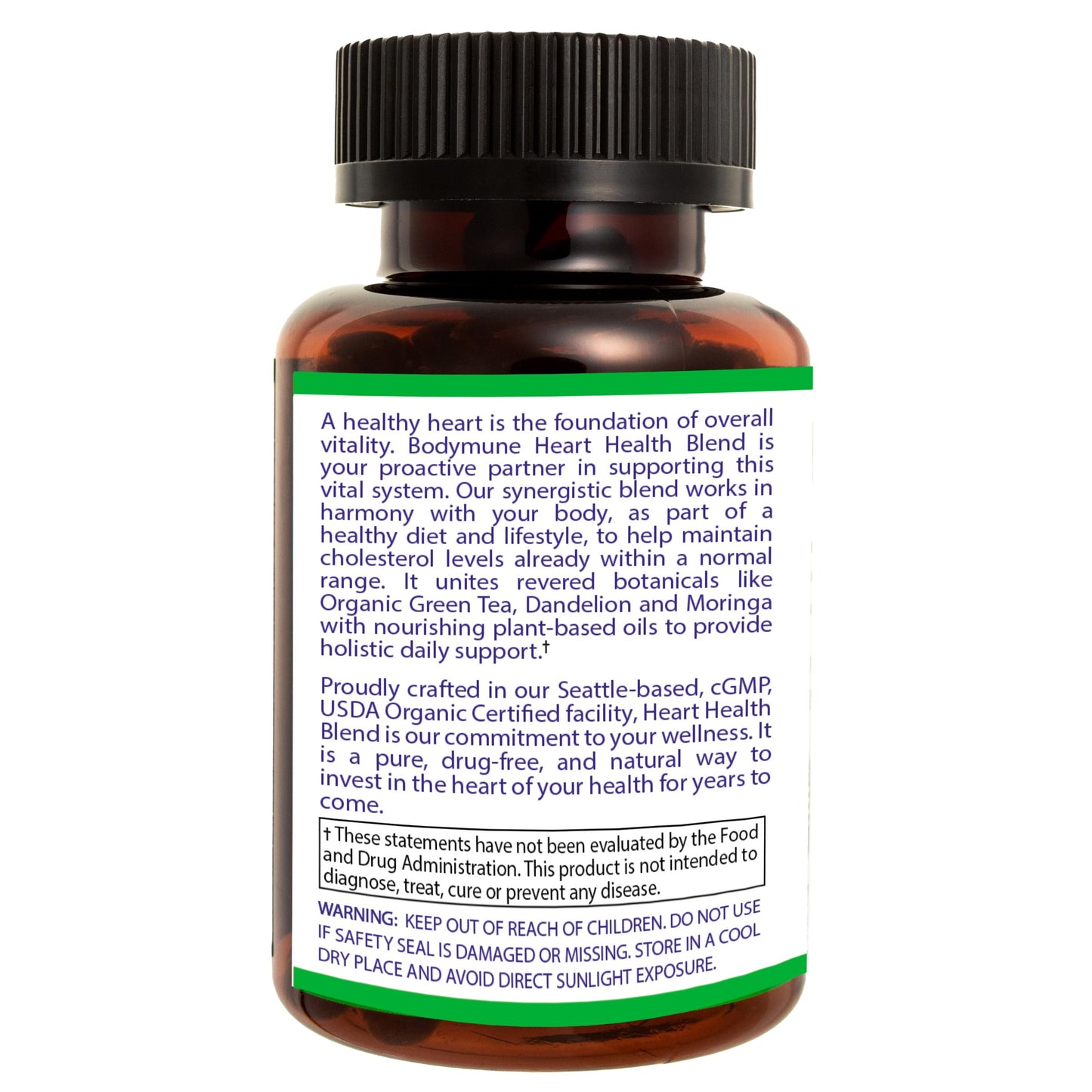 Bodymune Heart Health Blend Cholesterol Support – Organic Cardiovascular & Circulation Supplement – with Green Tea, Pomegranate & Black Seed Oil, 60 Capsules