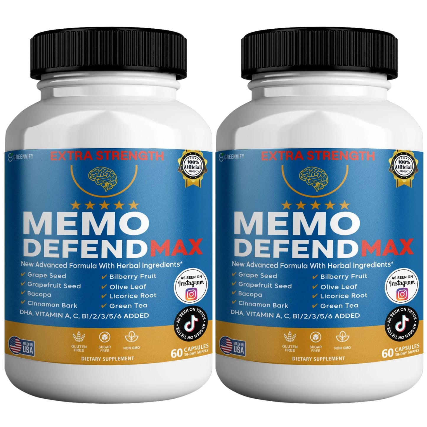GREENVIFY Memo Defend Max Memory Support Supplement 60 Capsules