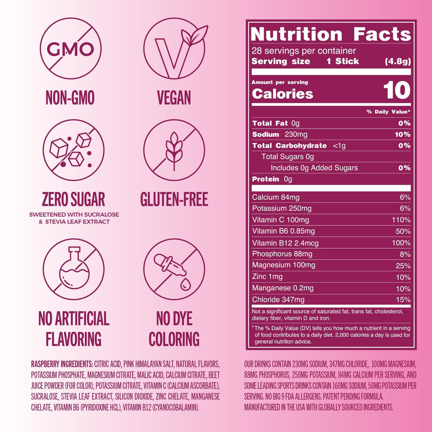 TREVI Electrolytes Powder Packets, Raspberry, Sugar Free Hydration, 28 Servings
