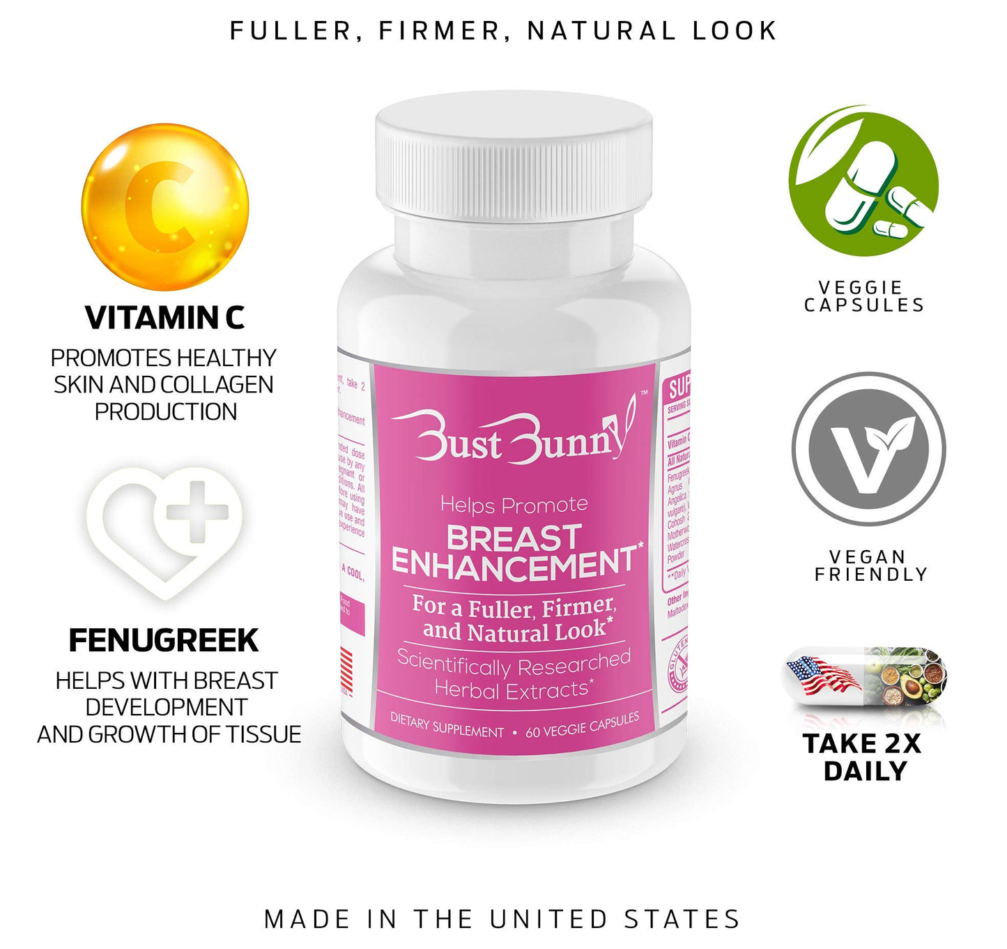 Bust Bunny Breast Enhancement & Enlargement Pills Capsule, 300 Capsules