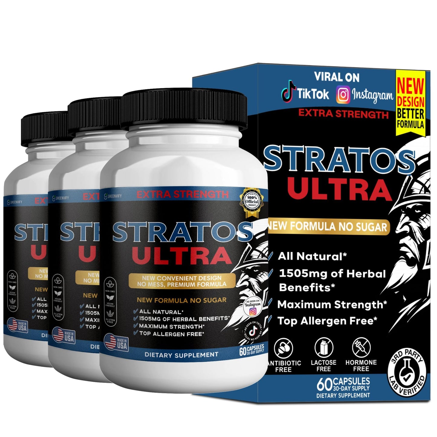GREENVIFY Stratos Ultra Extra Strength Organic Maca Root Supplement Capsules, 60 Count
