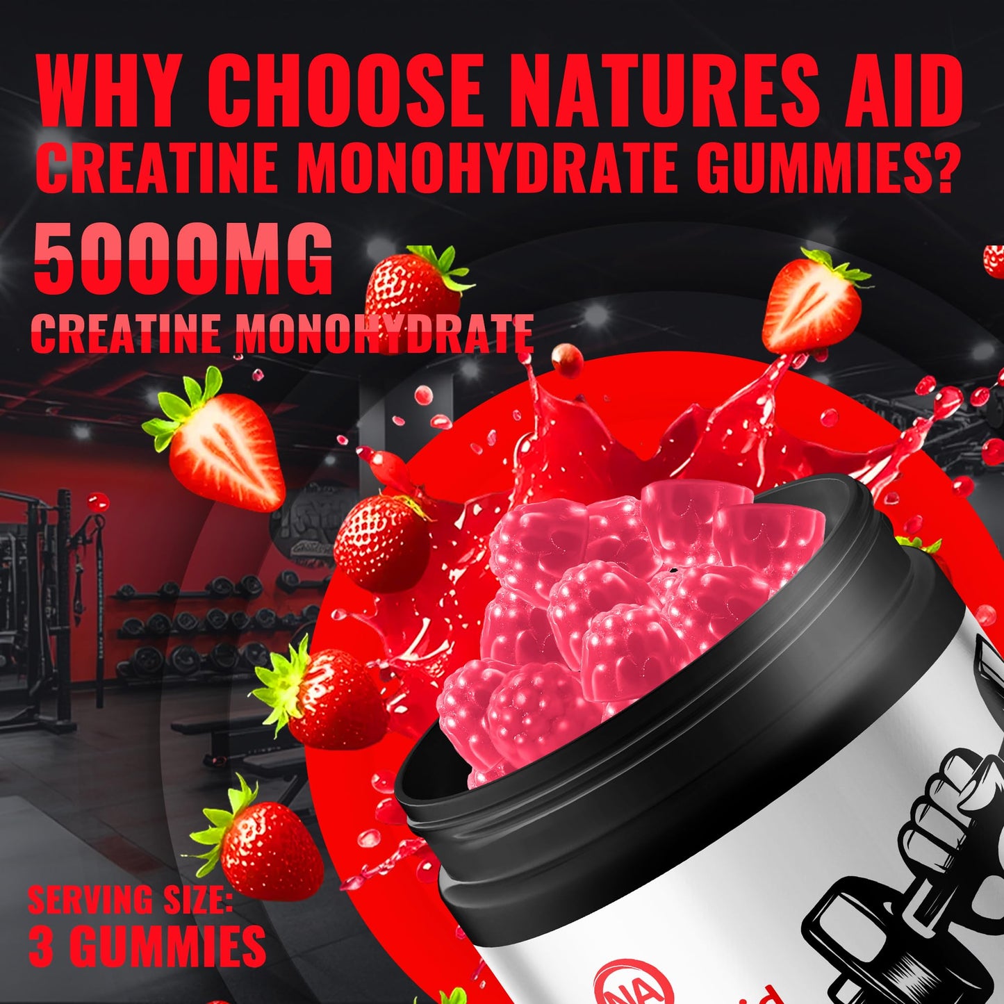 Natures Aid NSF Certified Creatine Monohydrate Gummies 135 Count