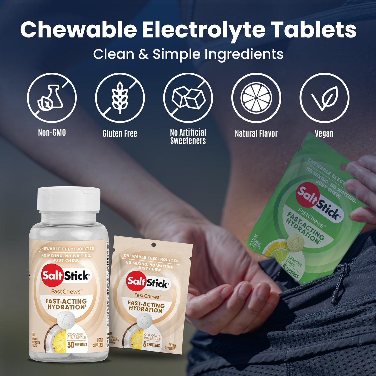 SaltStick Electrolyte FastChews Chewable Tablets, 60 Count