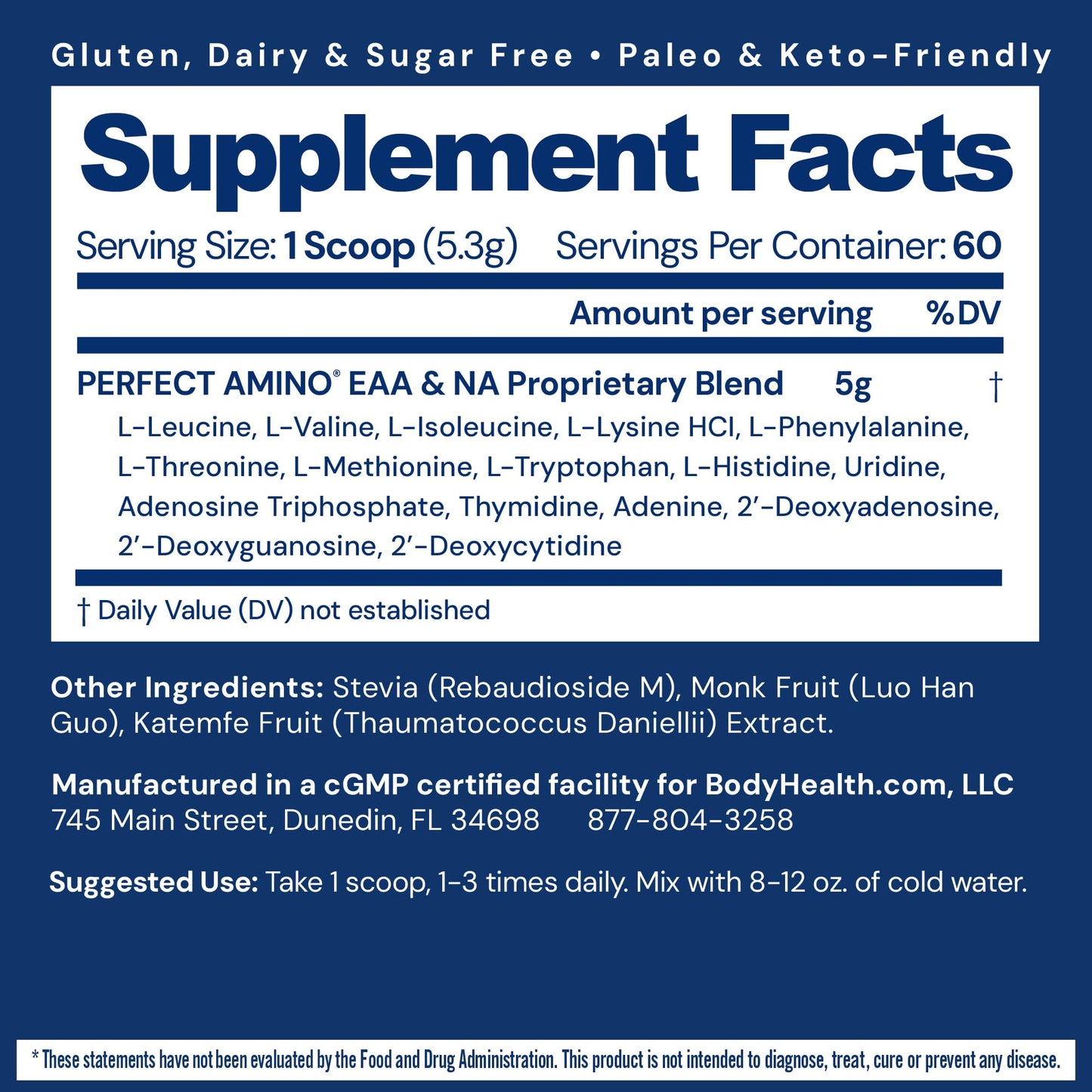 BodyHealth PerfectAmino BCAA and EAA Powder, 11.22 Ounce